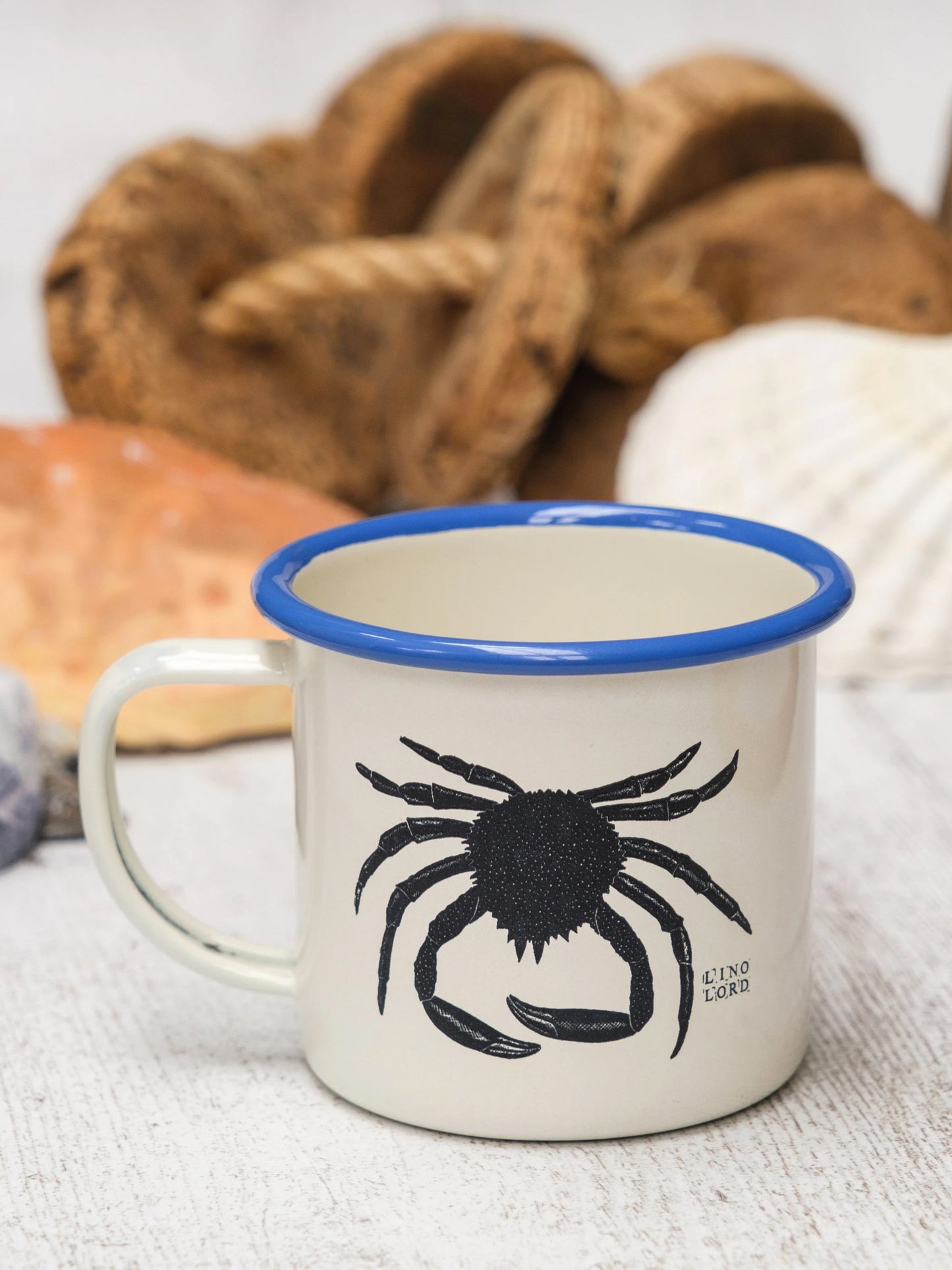 Cream Enamel Mug with Spider Crab Design