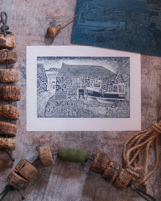 Winch House, Cadgwith Limited Edition Lino Print