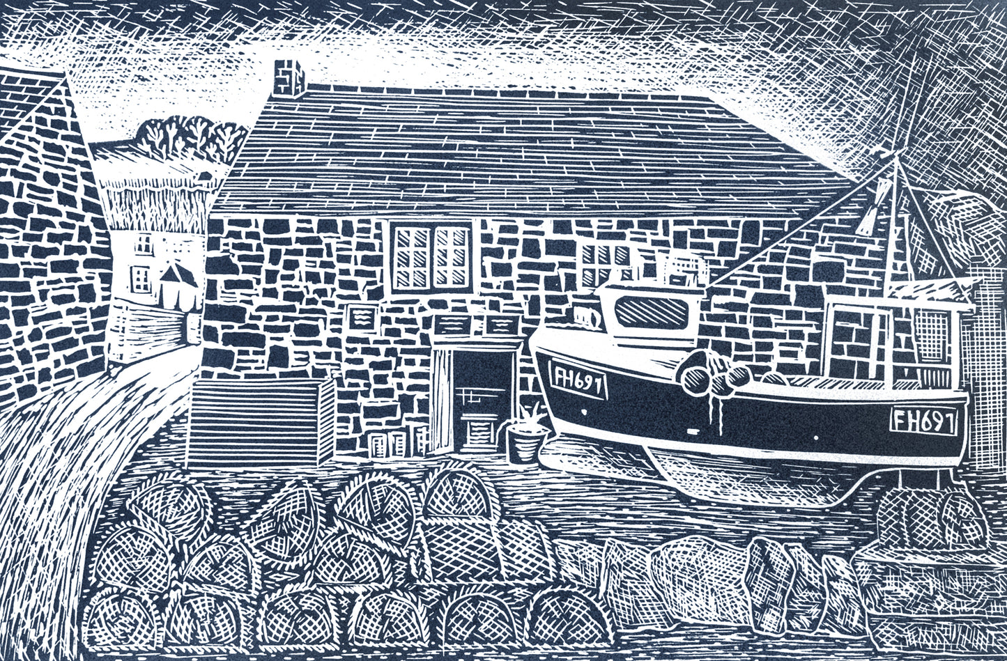 Winch House, Cadgwith Limited Edition Lino Print