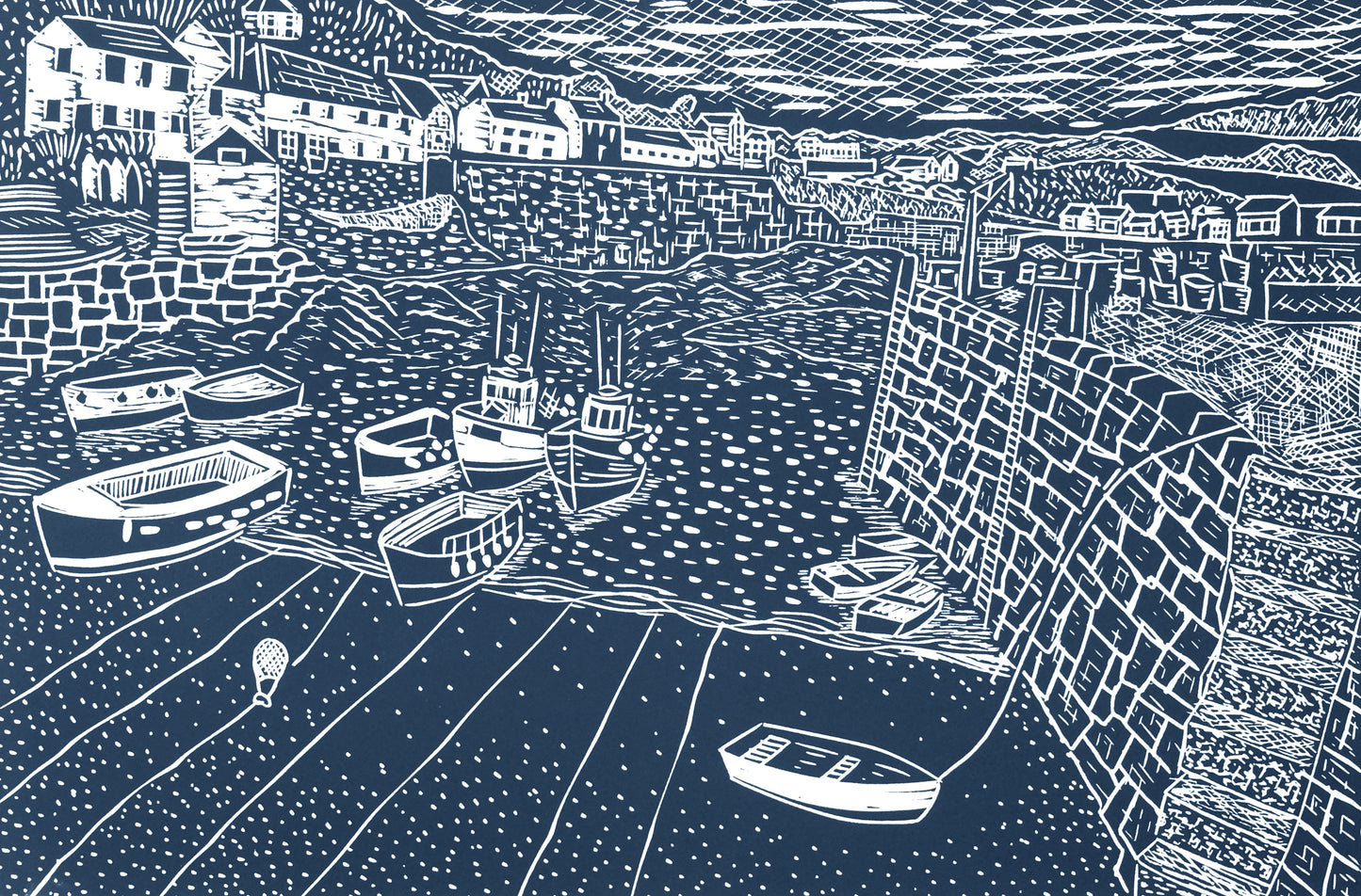Sitting on the Quayside, Coverack Open Edition Lino Print