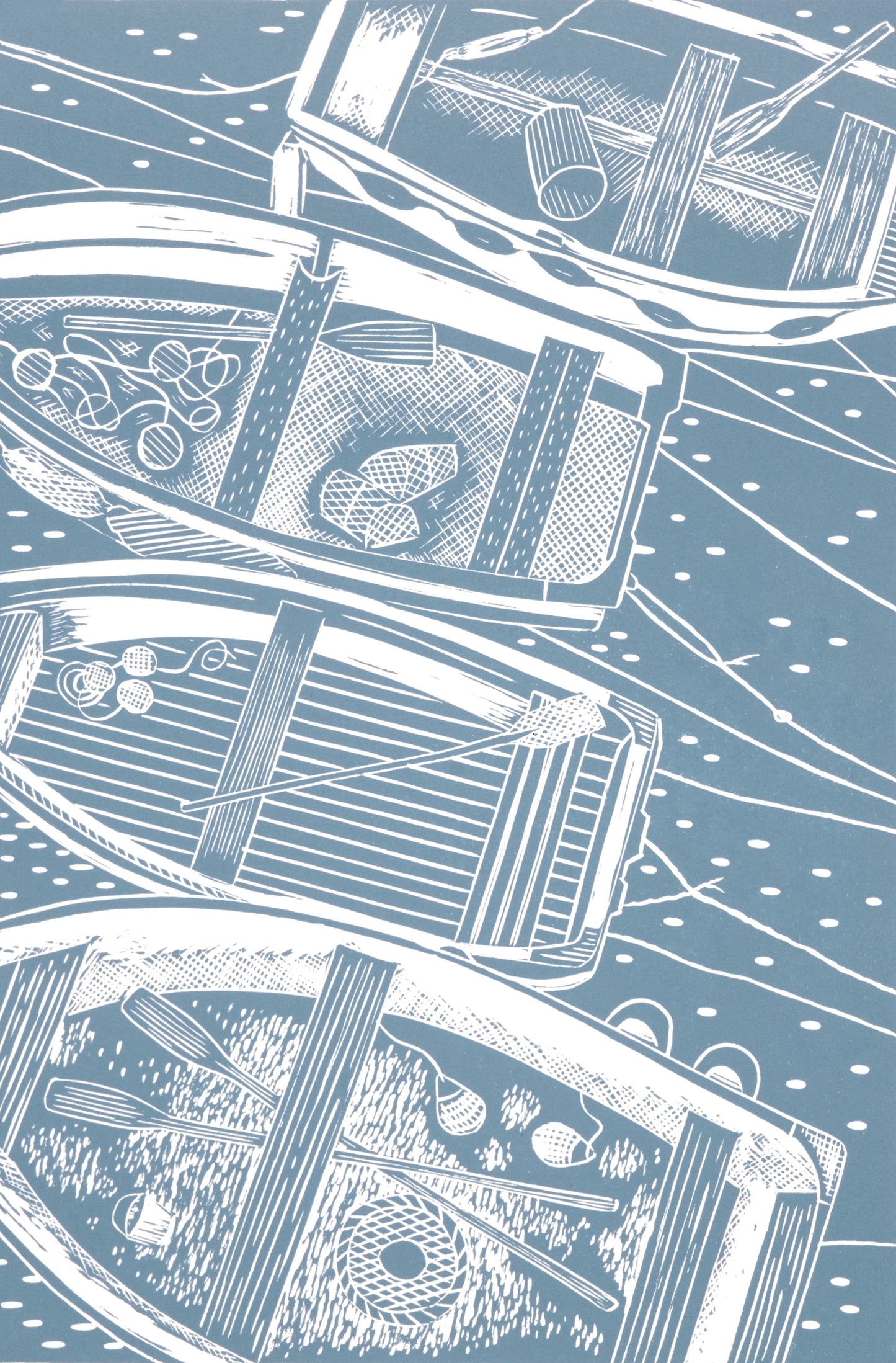 Four Rowing Boats, Powder Blue Lino Print