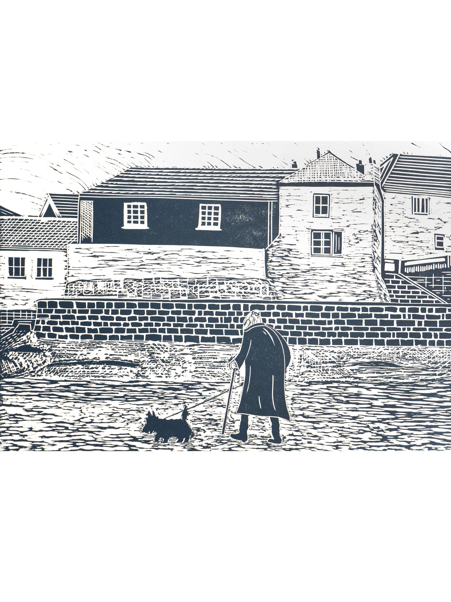 Old Lady on Gorran Haven Beach Lino Print