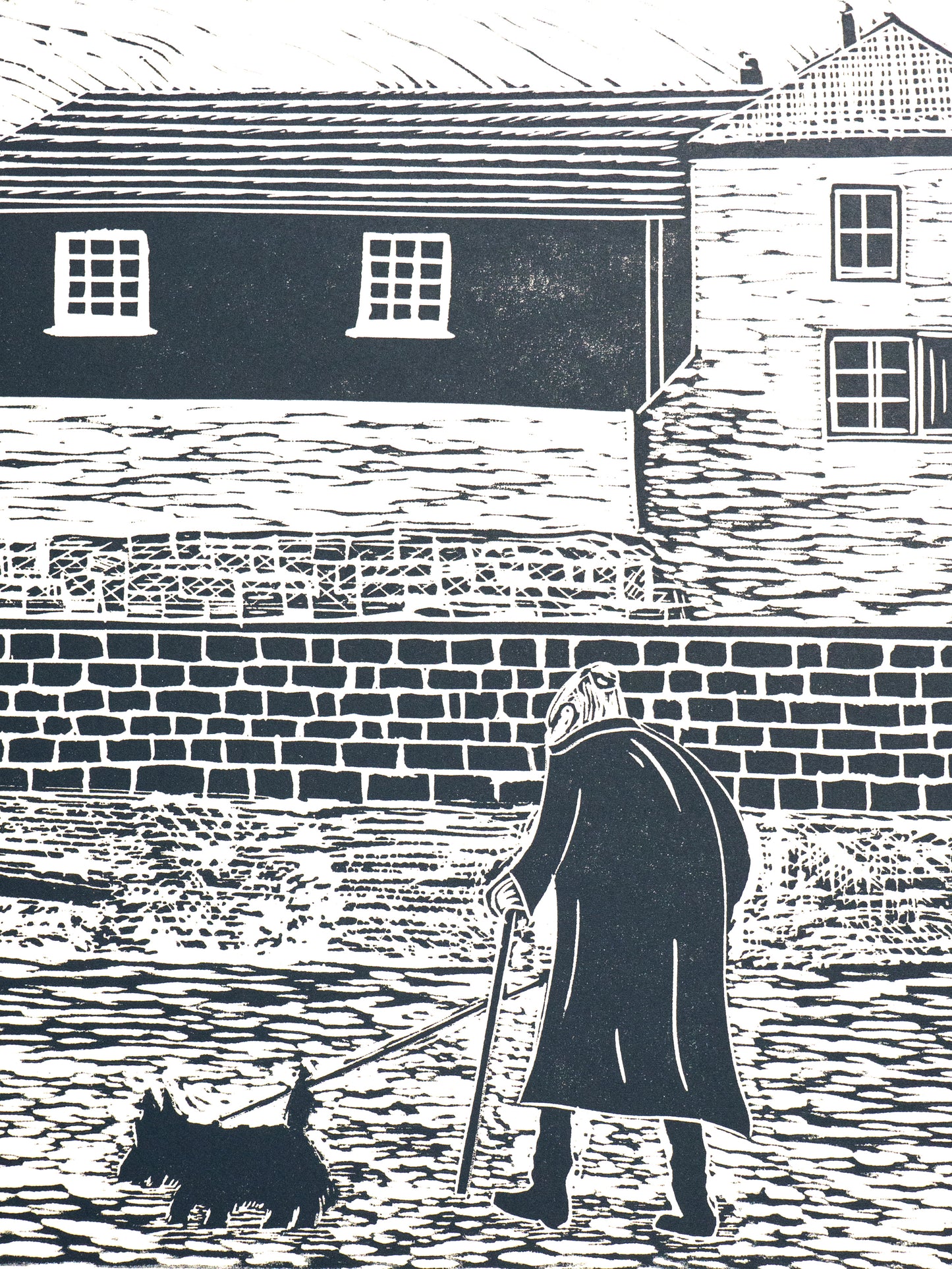 Old Lady on Gorran Haven Beach Lino Print