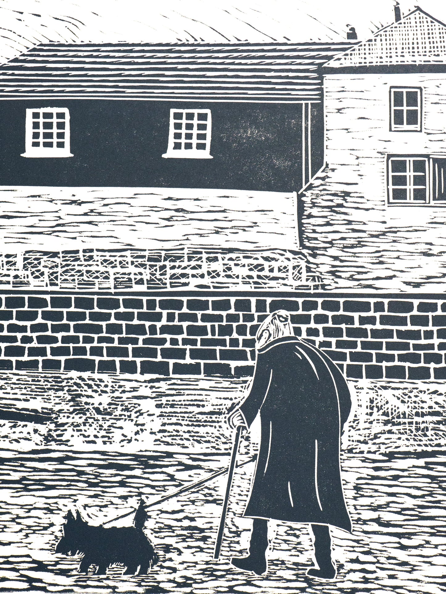 Old Lady on Gorran Haven Beach Lino Print - Test Print