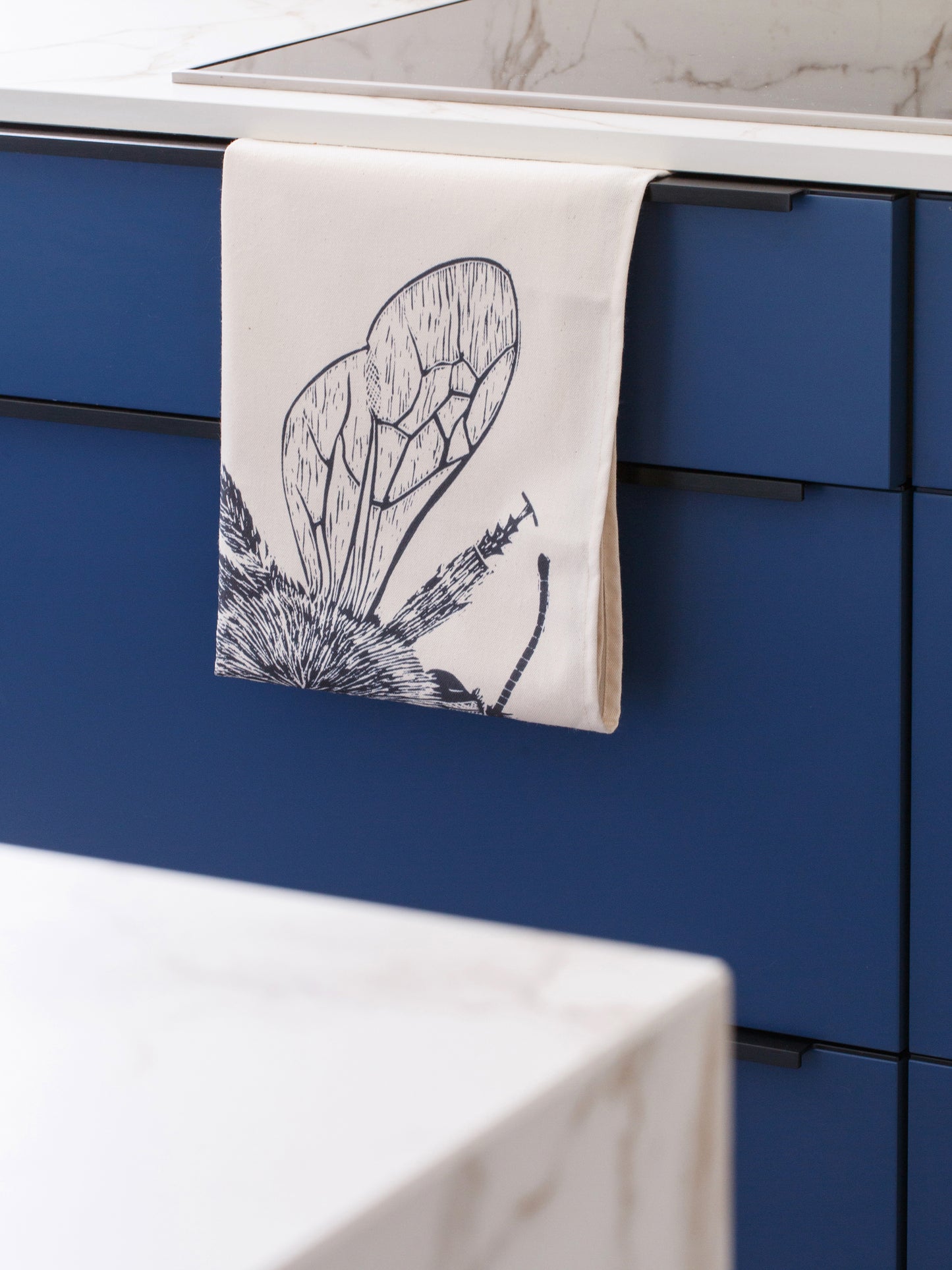 Cotton Tea Towel with Bee Lino Print