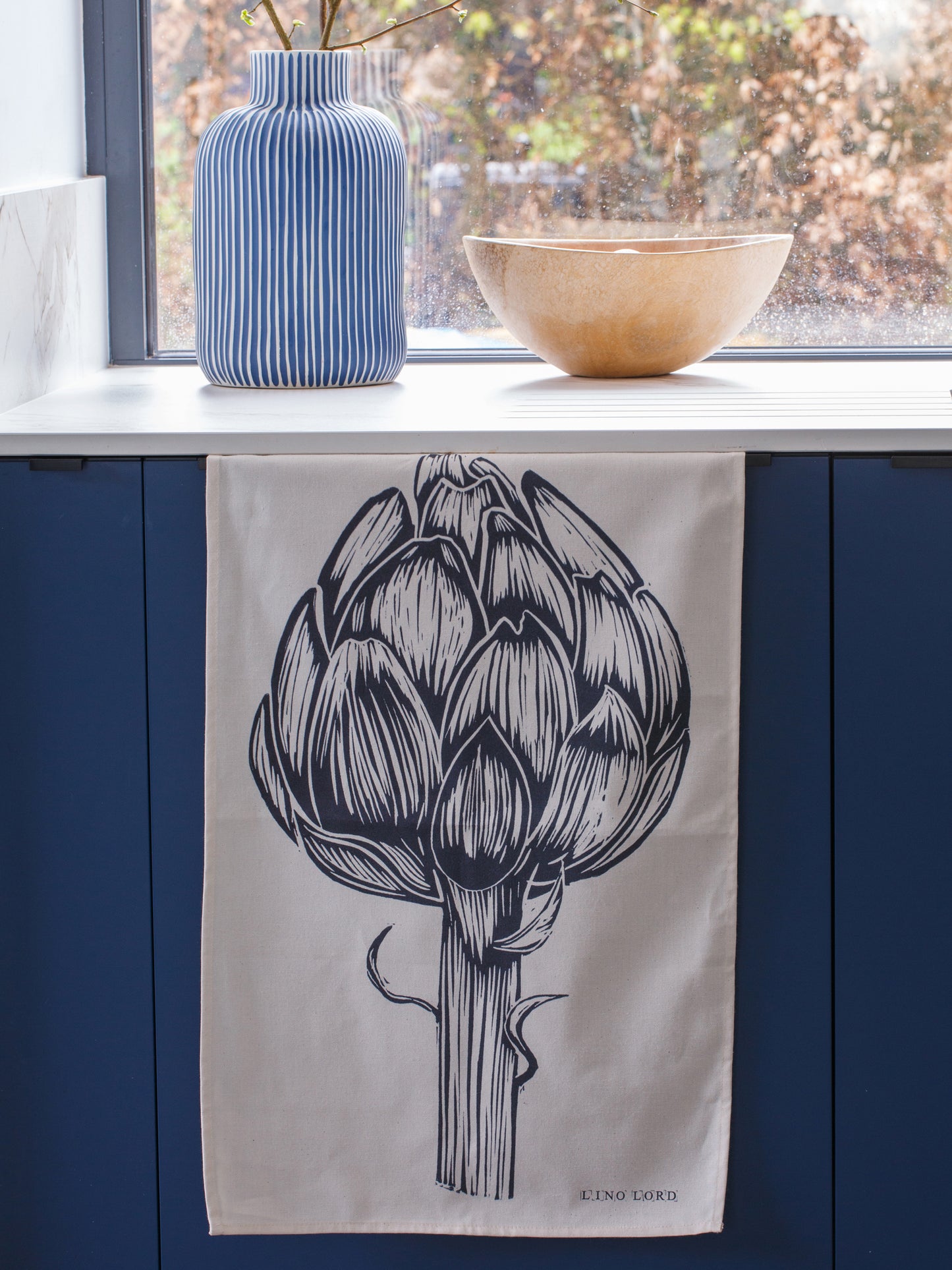 Artichoke Lino Prints | Cotton Tea Towel | Lino Lord