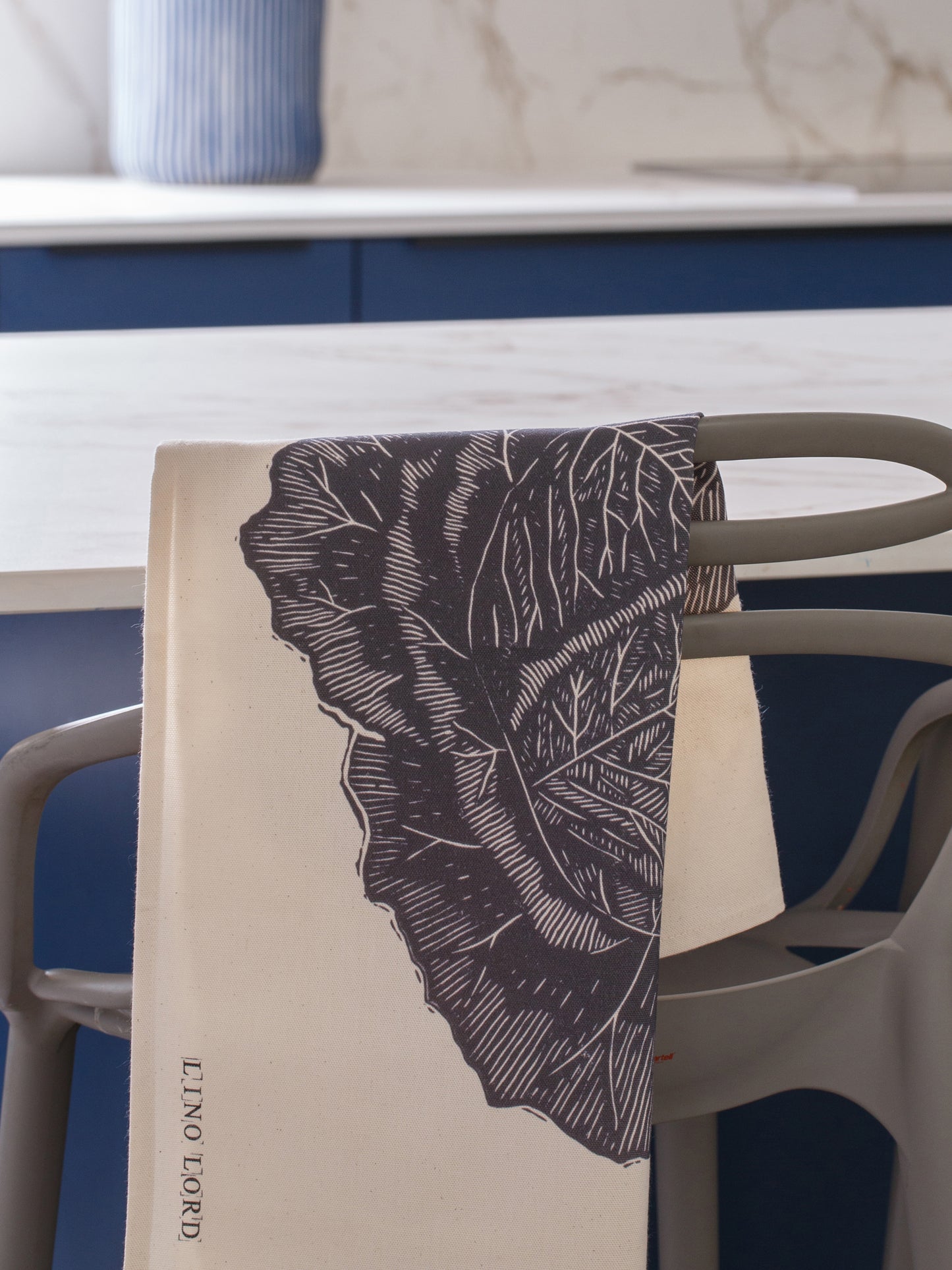 Cotton Tea Towel with Savoy Cabbage Lino Print