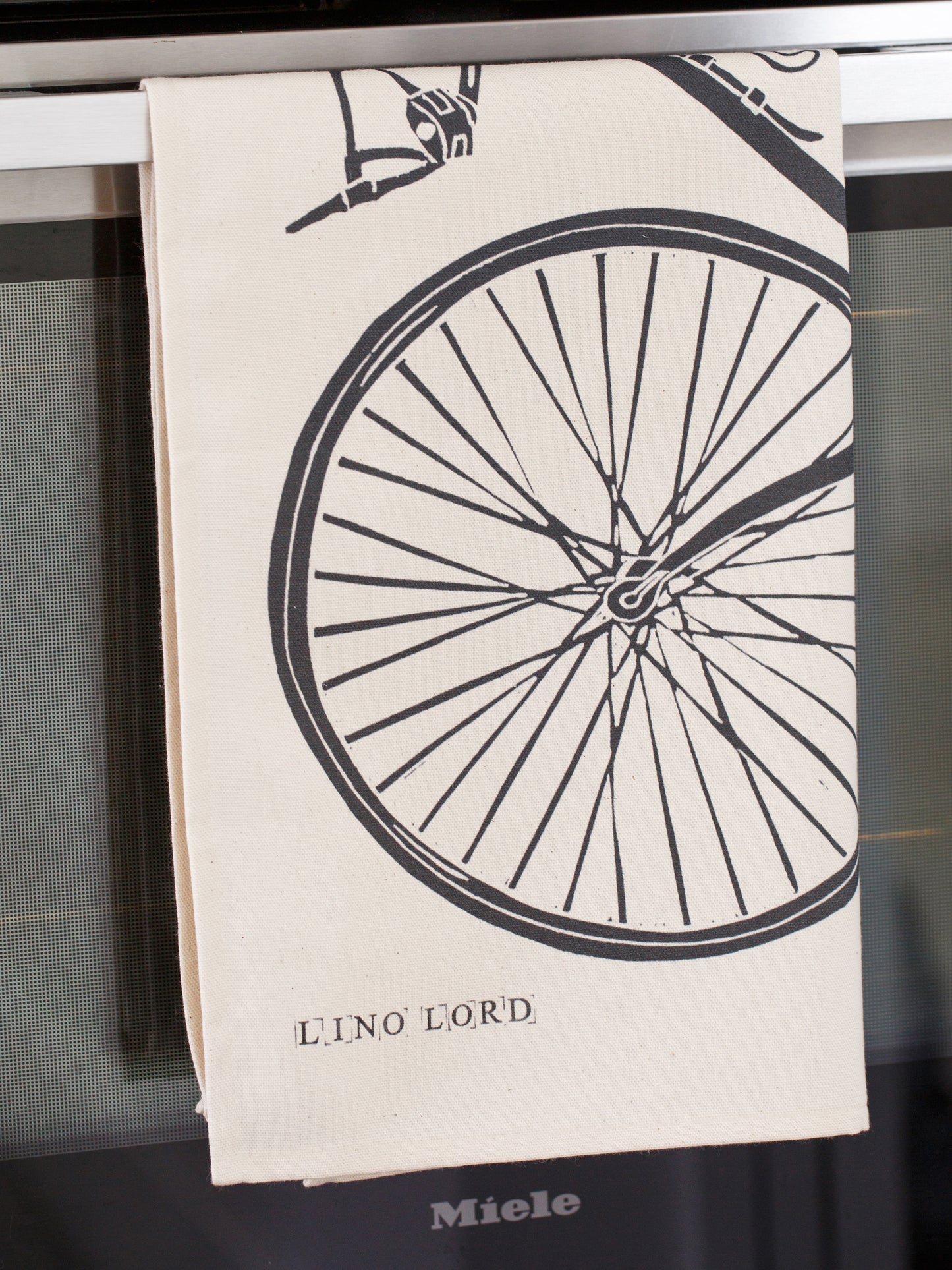 Cotton Tea Towel with Bicycle Lino Print