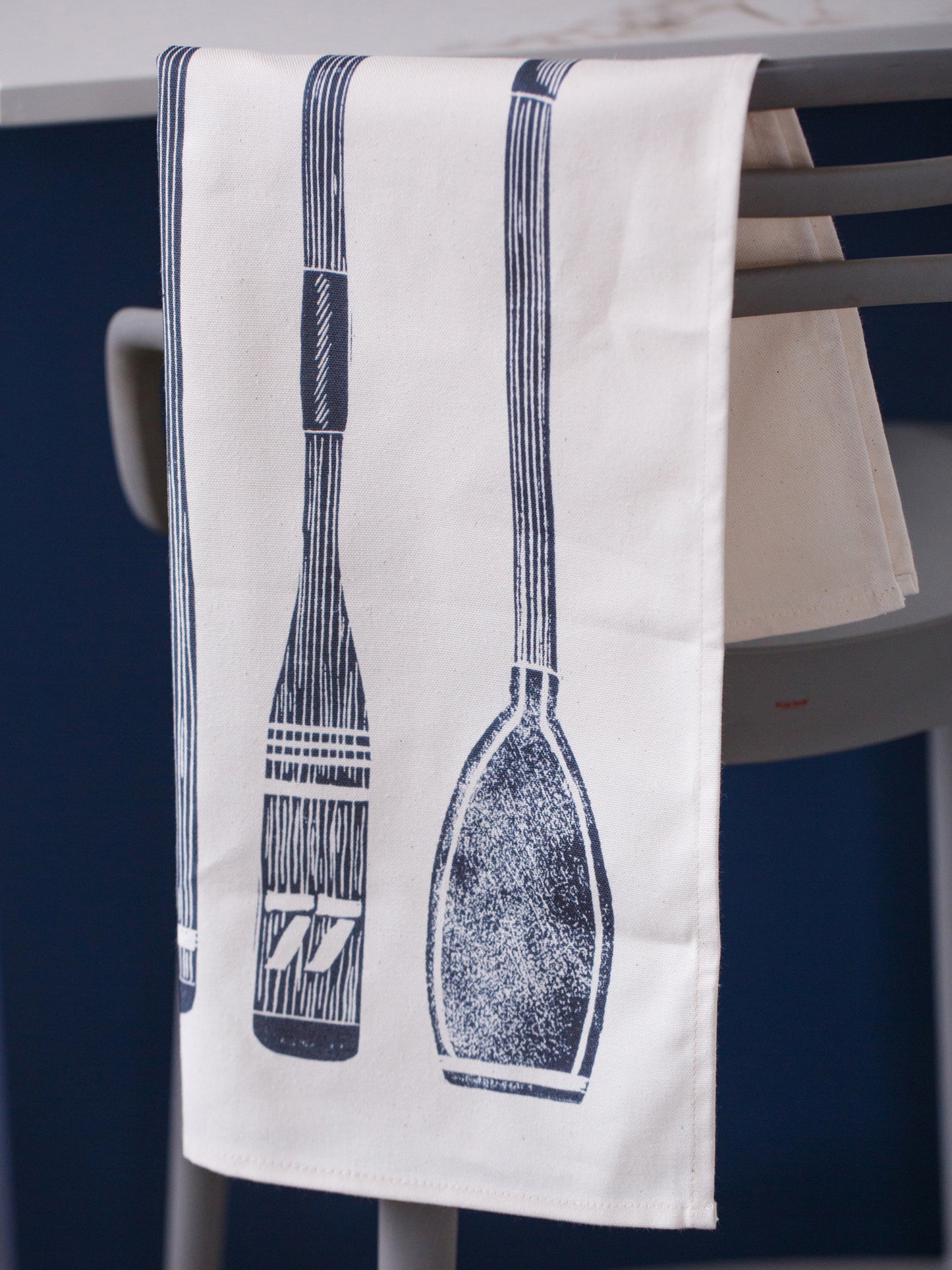 Cotton Tea Towel with Oars and Paddles Lino Print