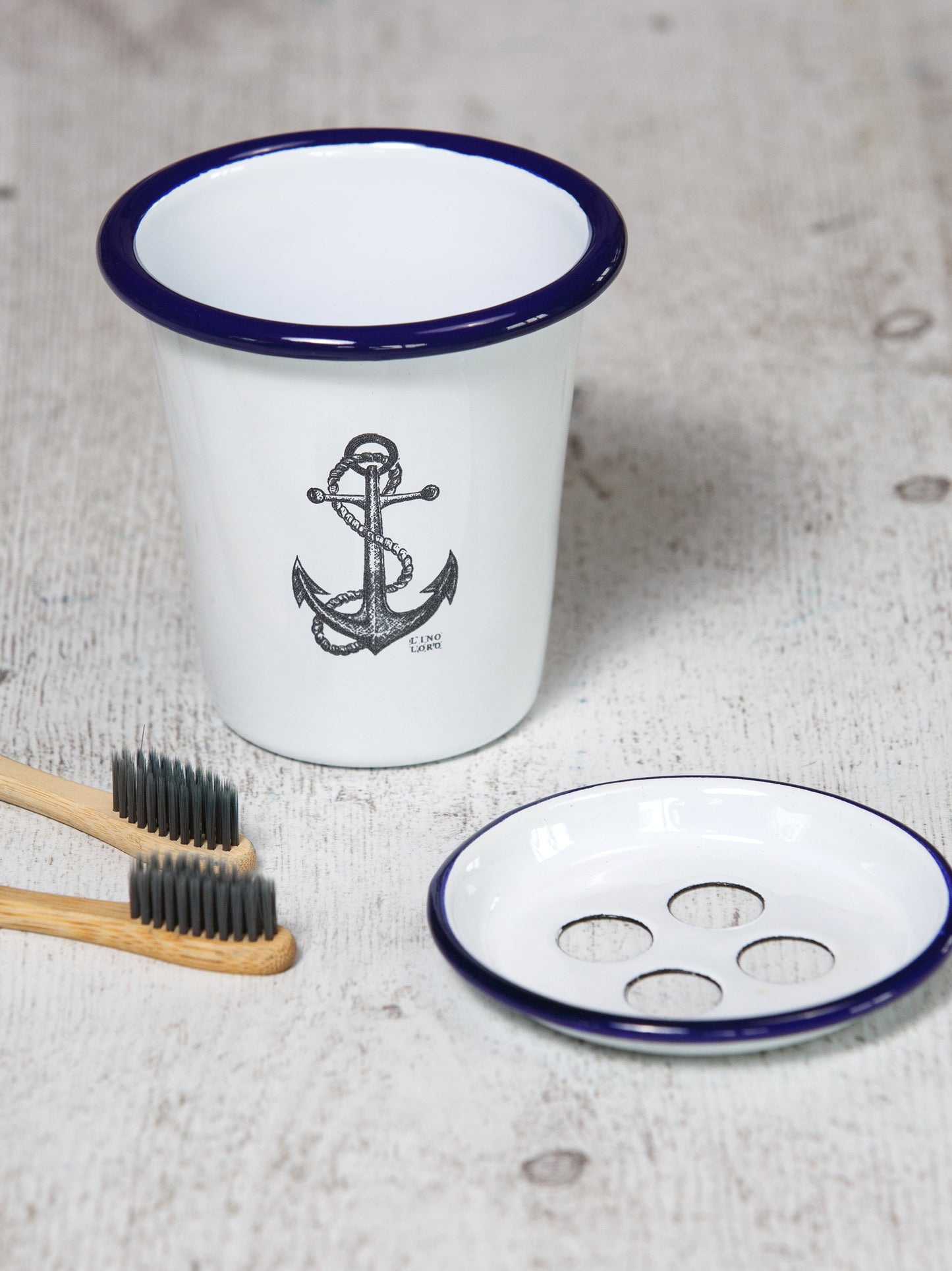 White Enamel Toothbrush Holder