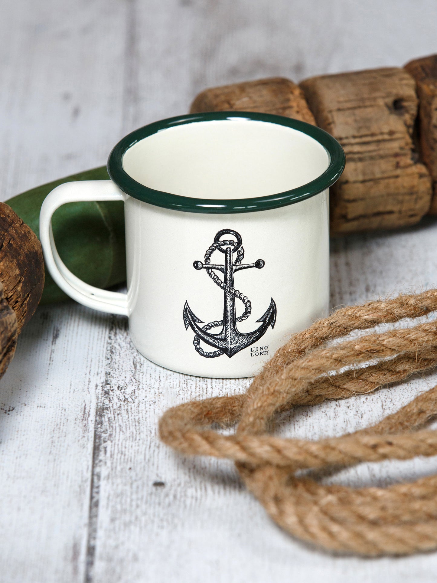 Cream Enamel Mug with Anchor Design