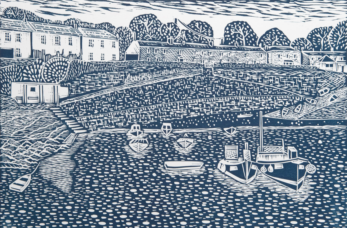 Looking Back, Portscatho Lino Print
