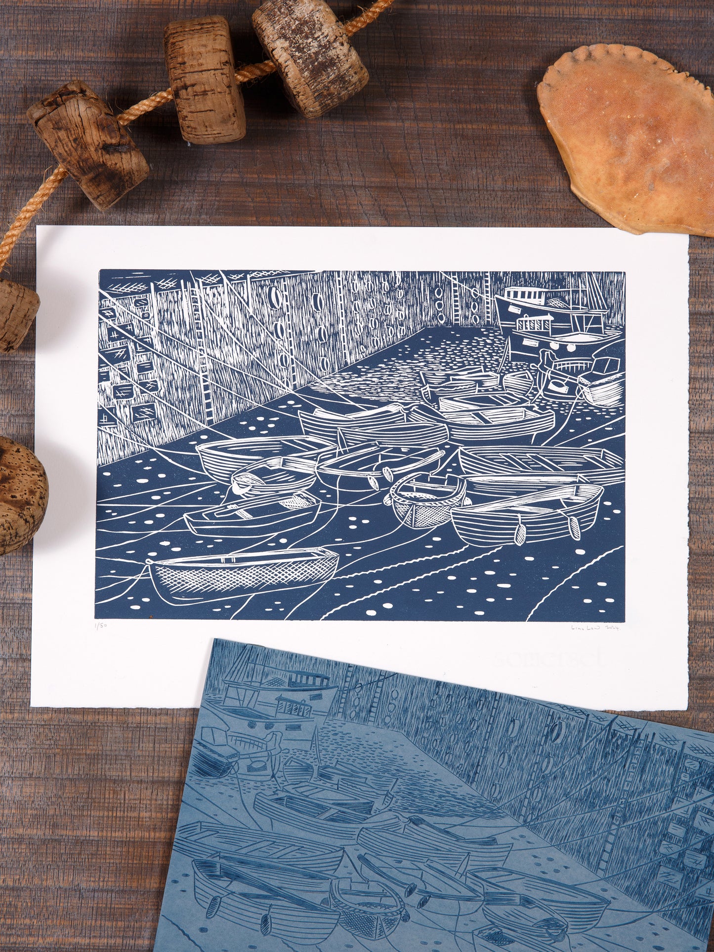 Low Tide, Mevagissey, Limited Edition Lino Print