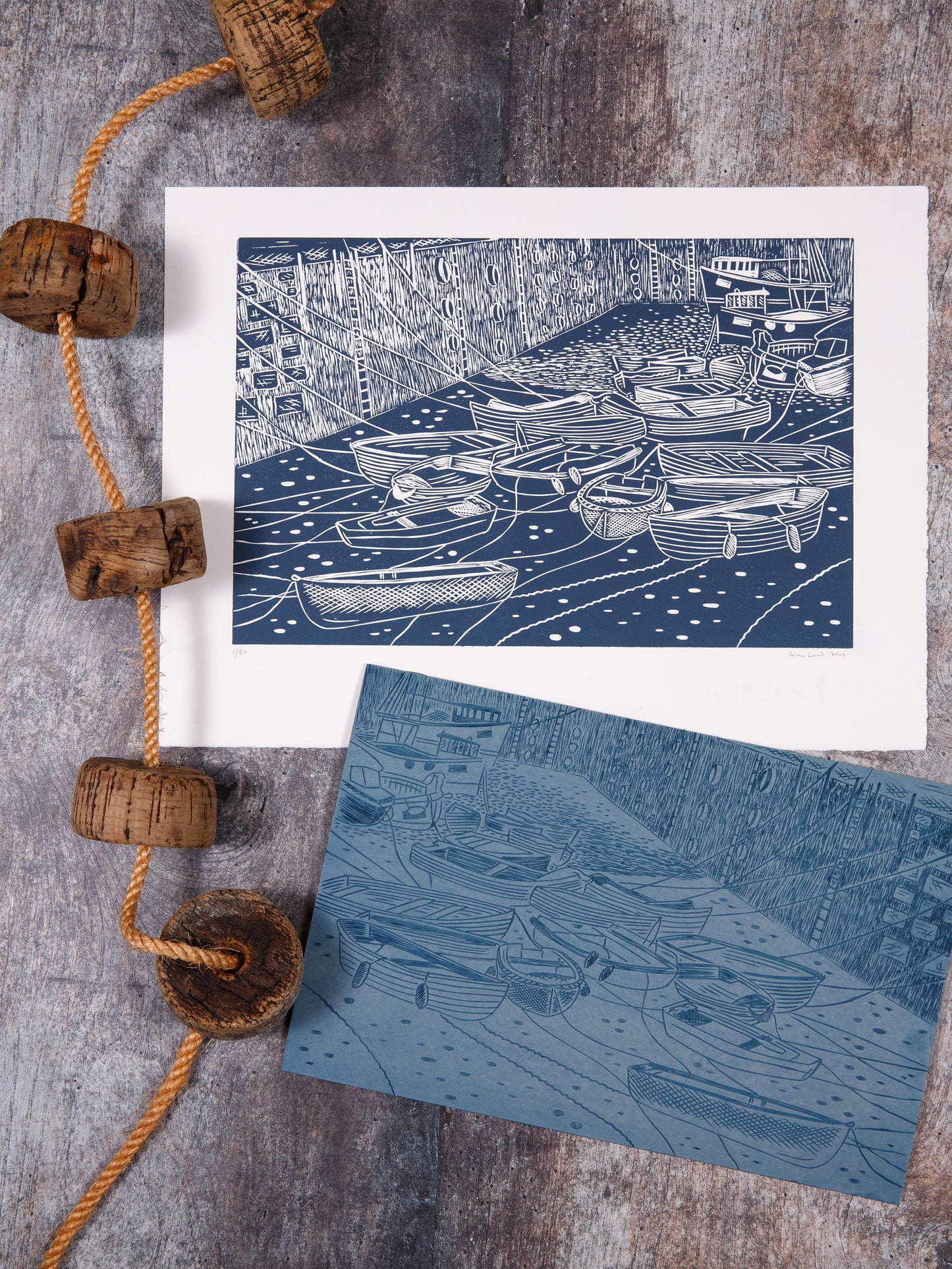 Low Tide, Mevagissey, Limited Edition Lino Print