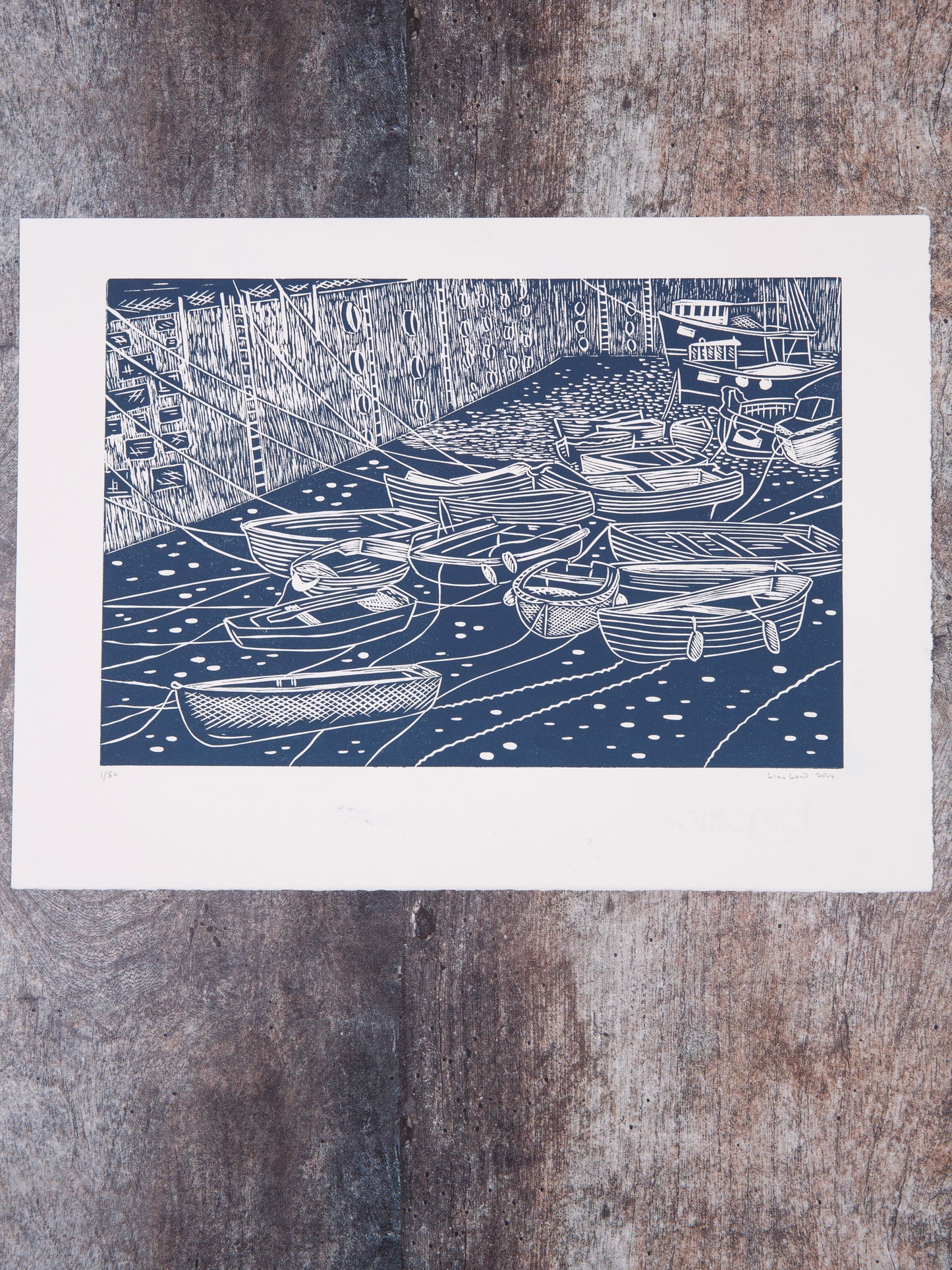 Low Tide, Mevagissey, Limited Edition Lino Print