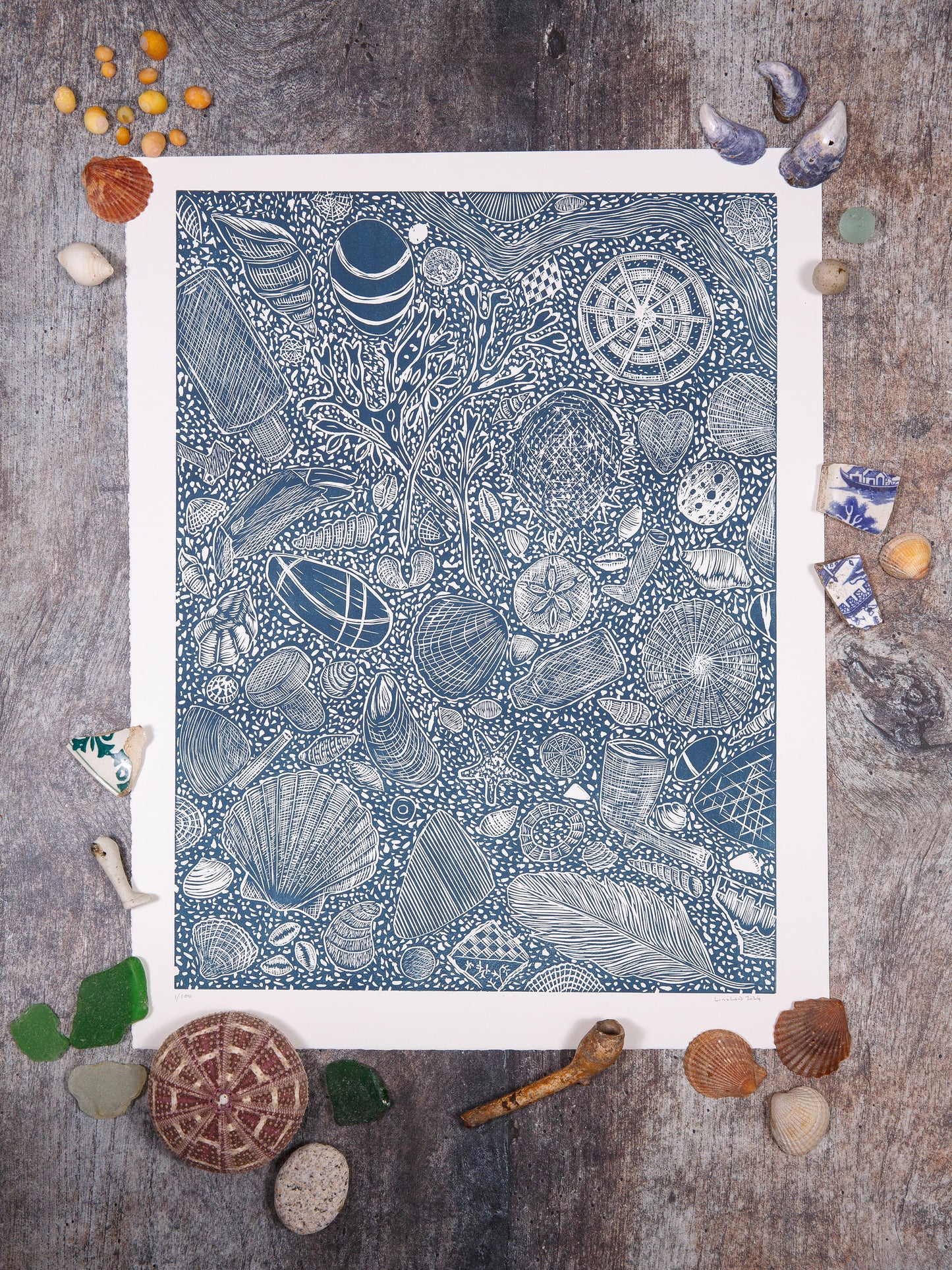 Hidden Beach Finds, Limited Edition Lino Print