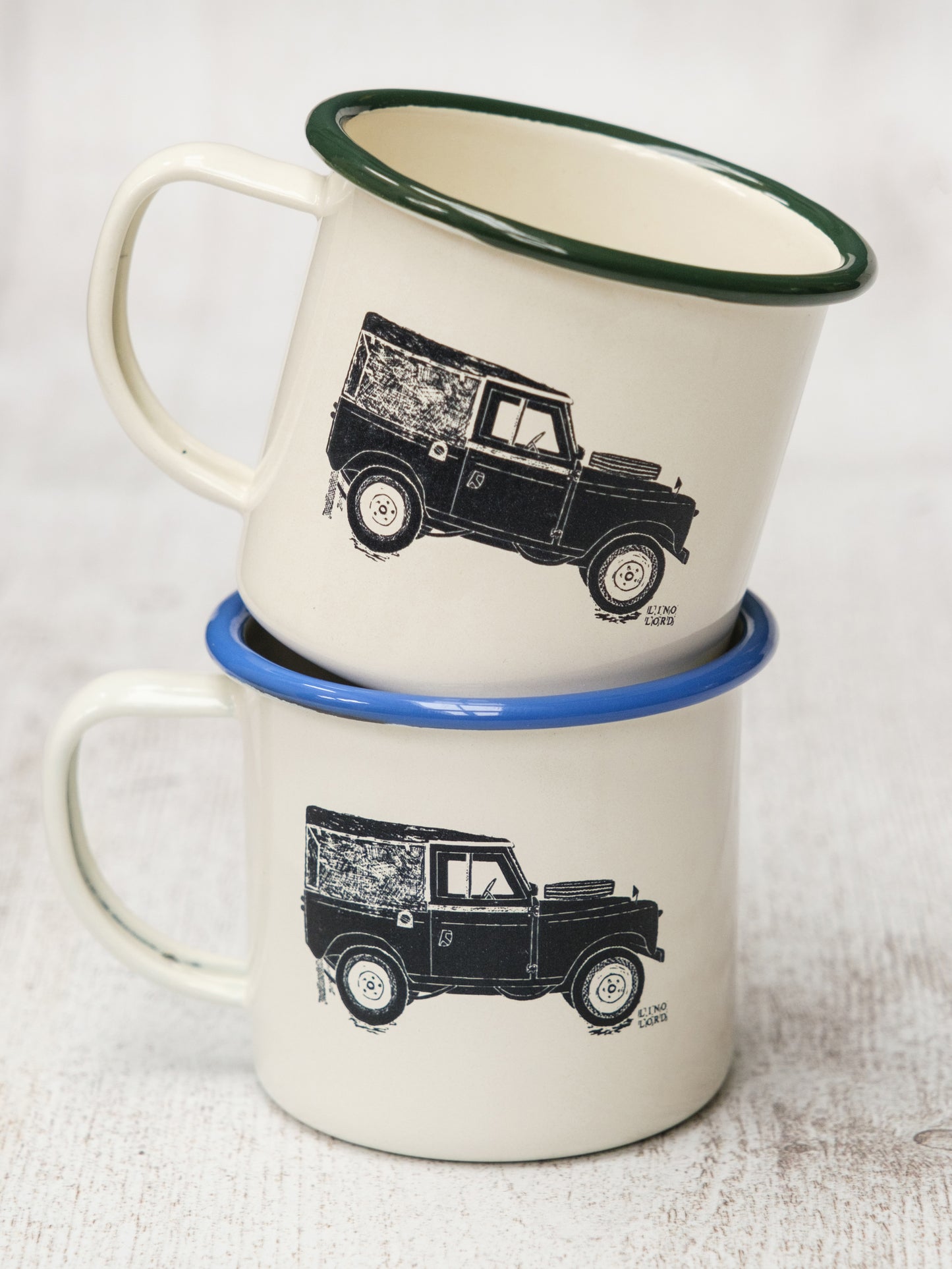Cream Enamel Mug with Land Rover Design
