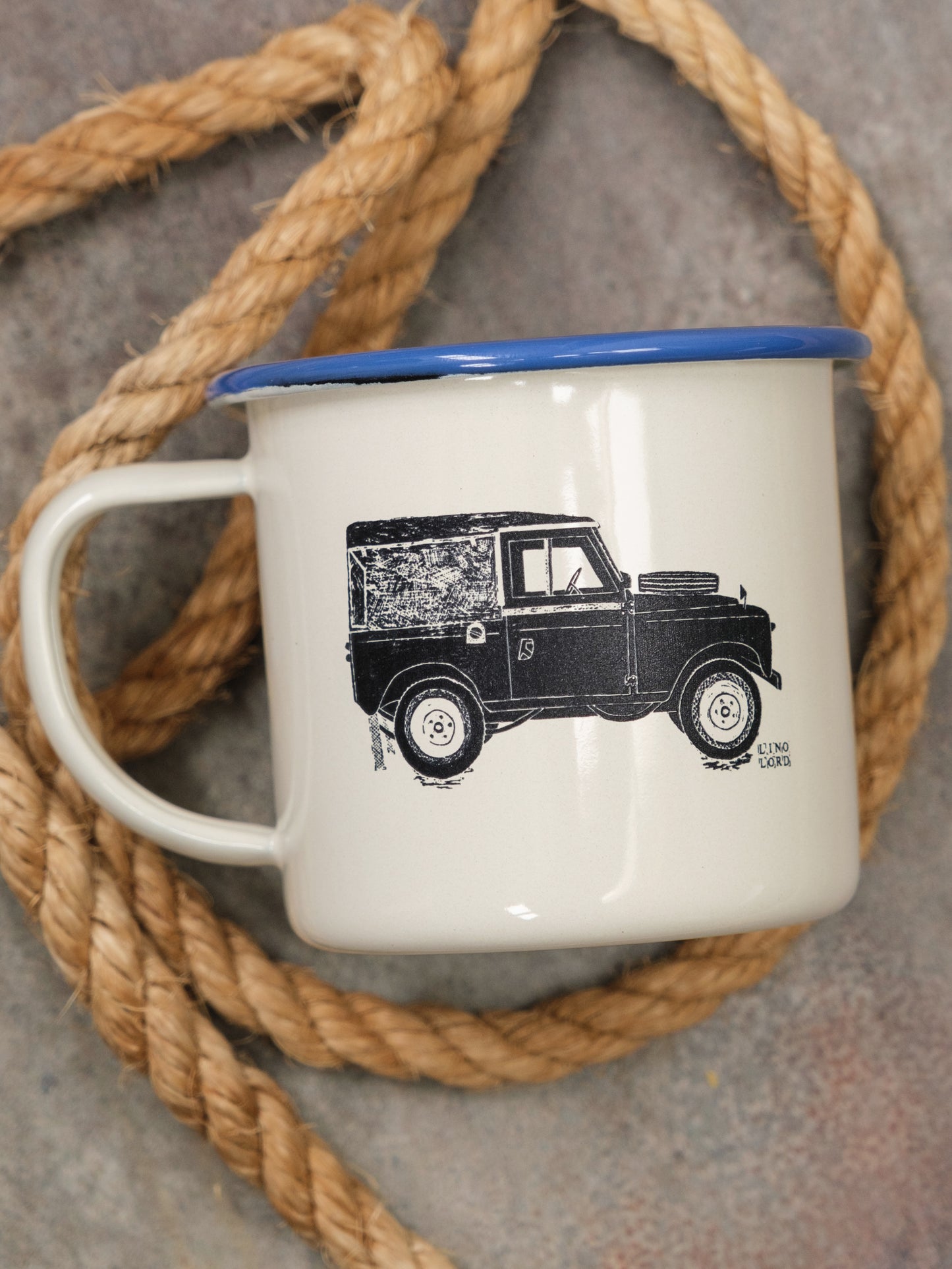 Cream Enamel Mug with Land Rover Design