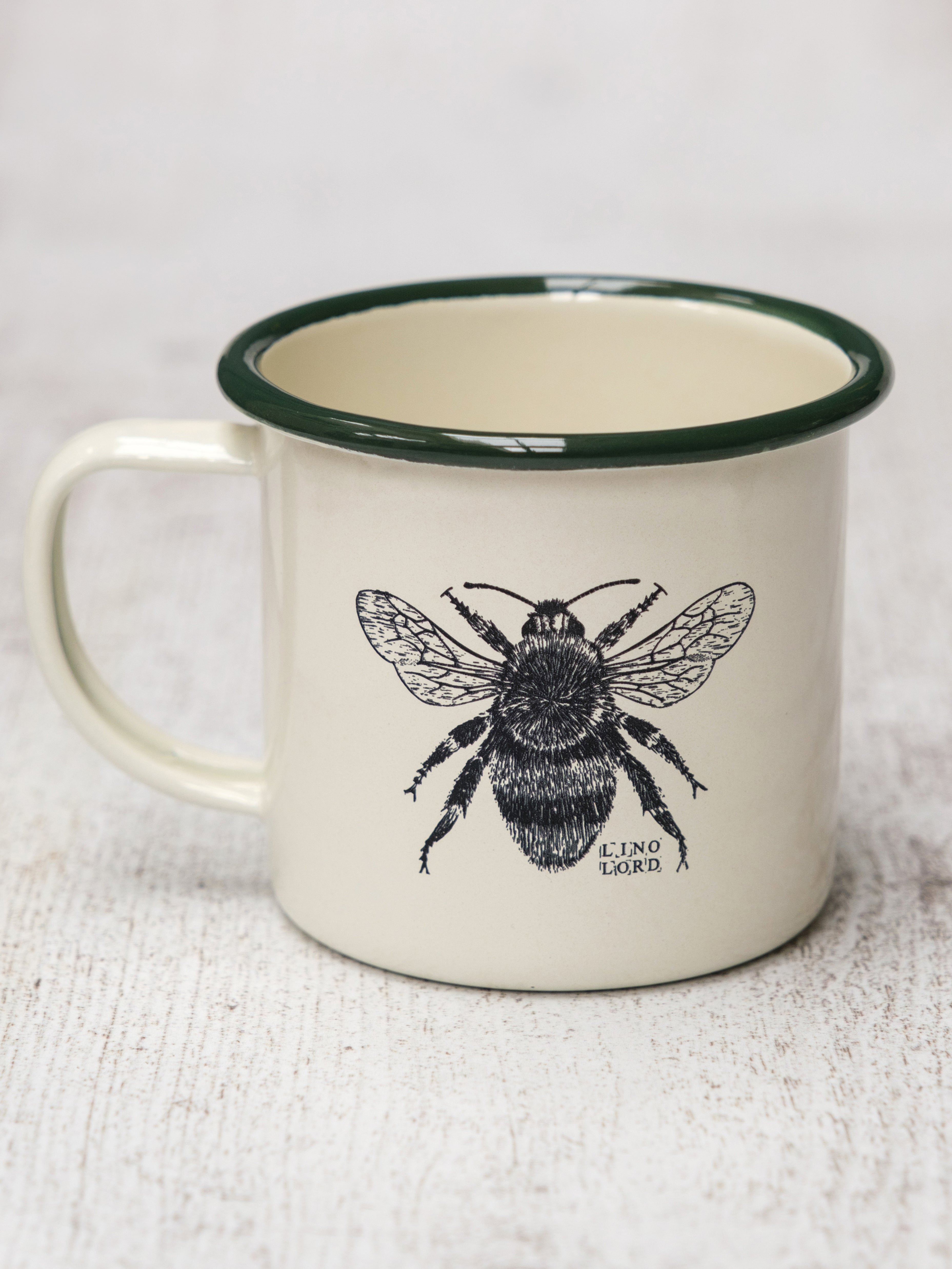 Cream Enamel Mug With Bee Design Lino Lord