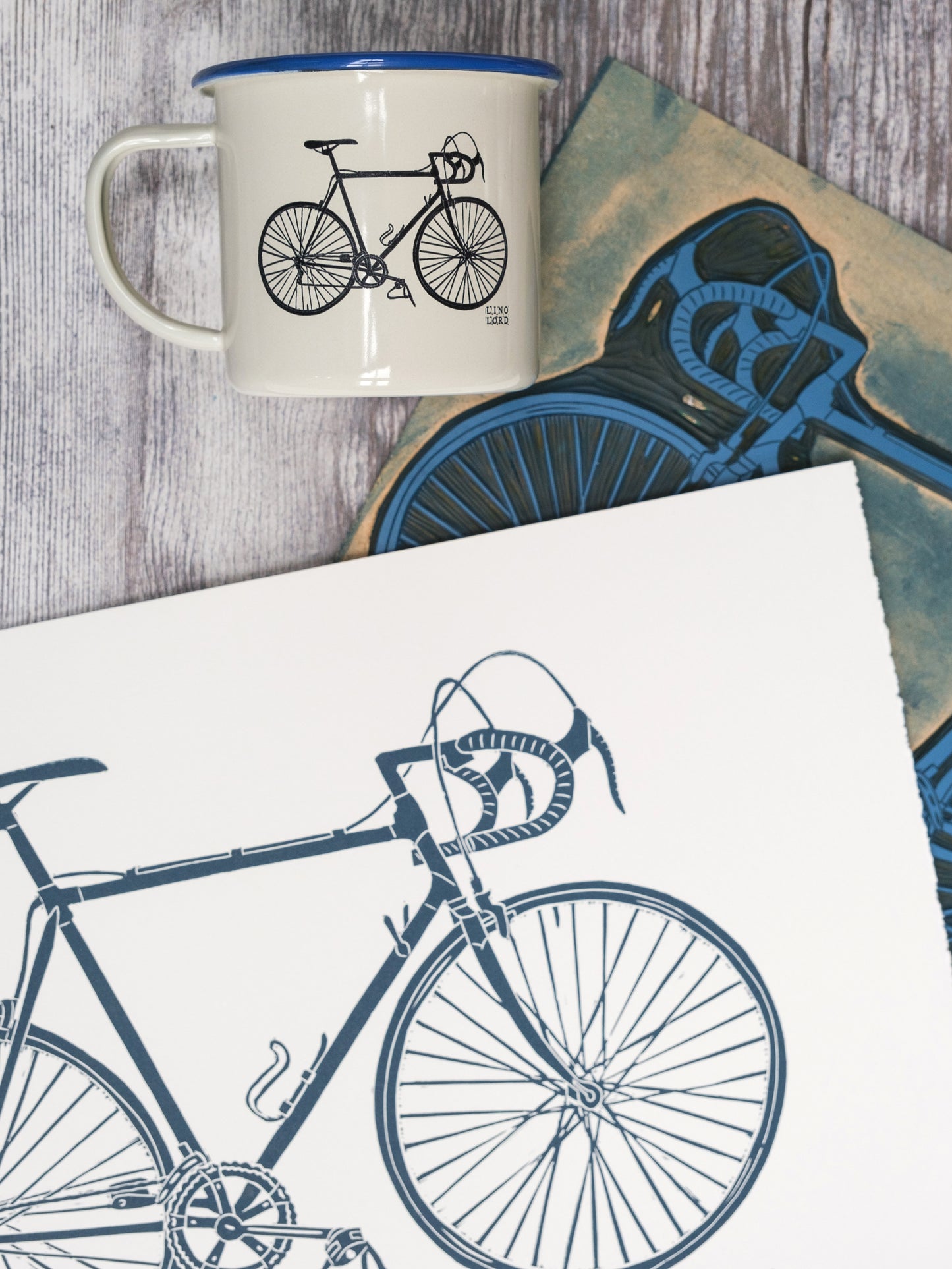 Bicycle Printed Enamel Mug | Cream Enamel Mug | Lino Lord