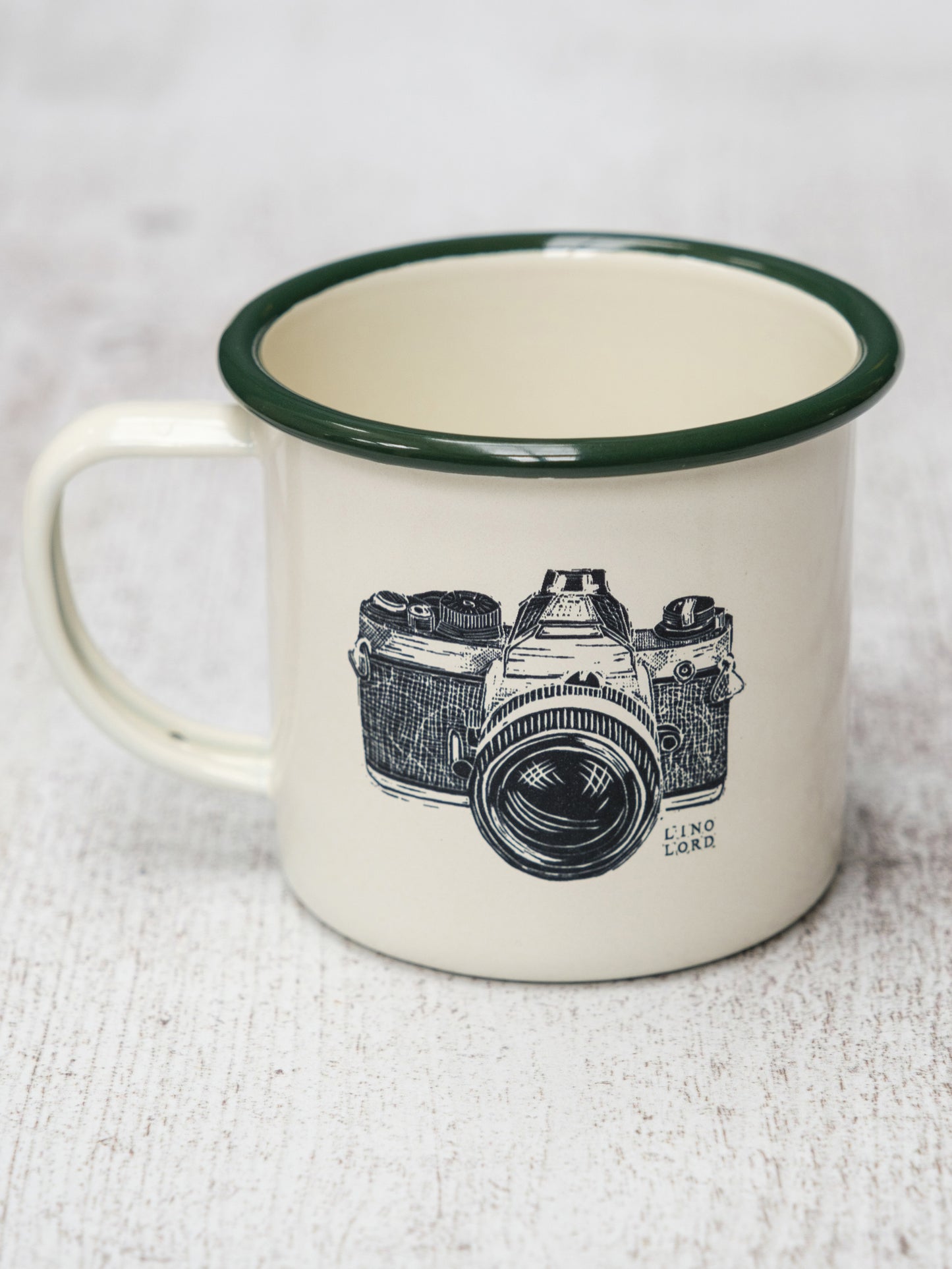 Printed Enamel Mug | Cream Enamel Mug | Lino Lord