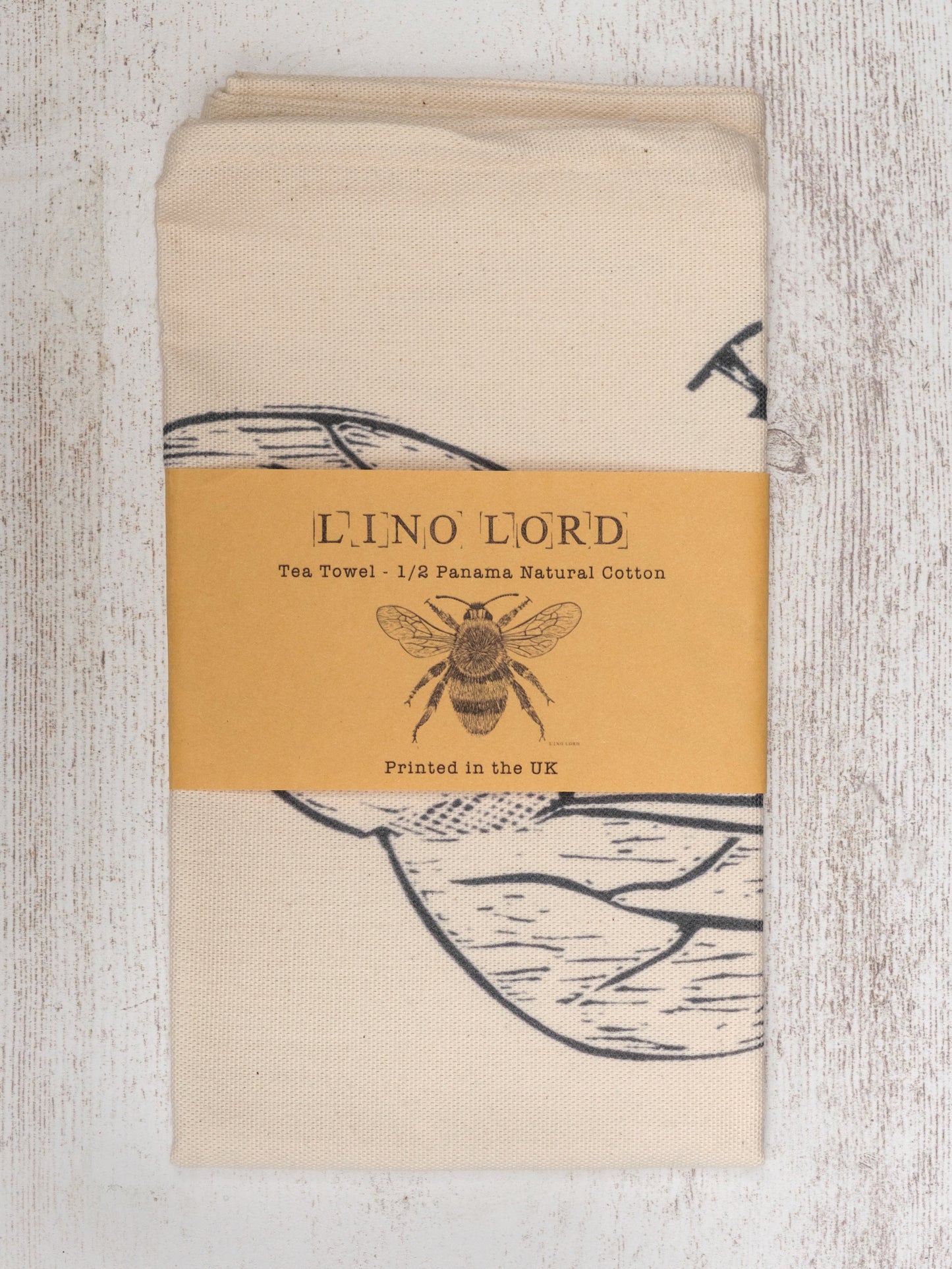 Cotton Tea Towel with Bee Lino Print