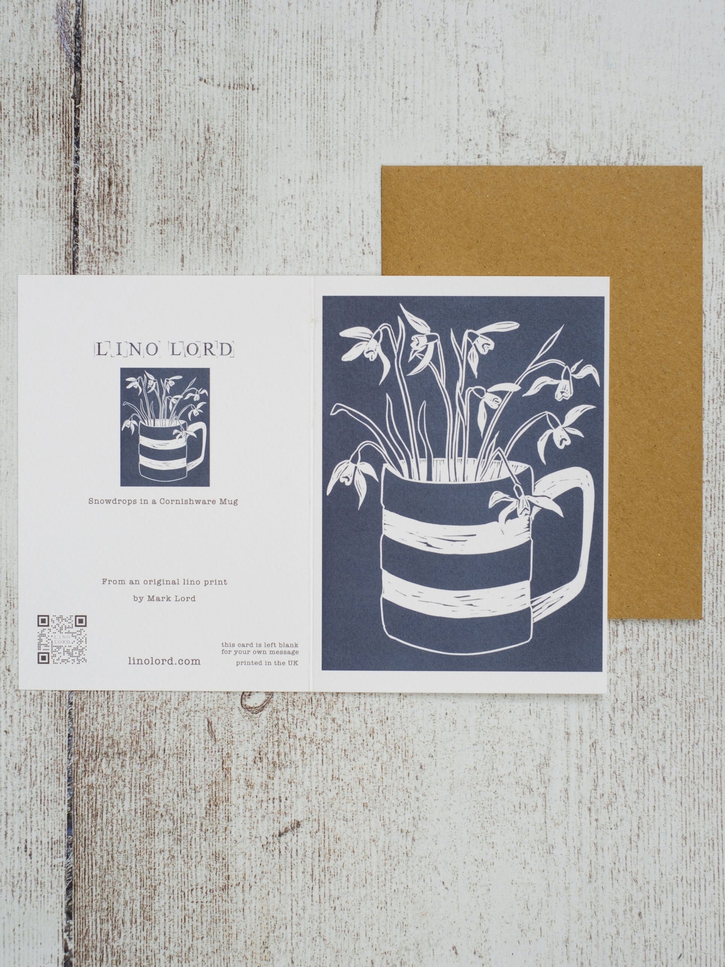 Snowdrops in Cornishware Mug A6 Greeting Card