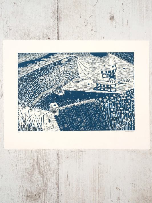 Porthgain Test Print | St Davids Lino Print | Lino Lord