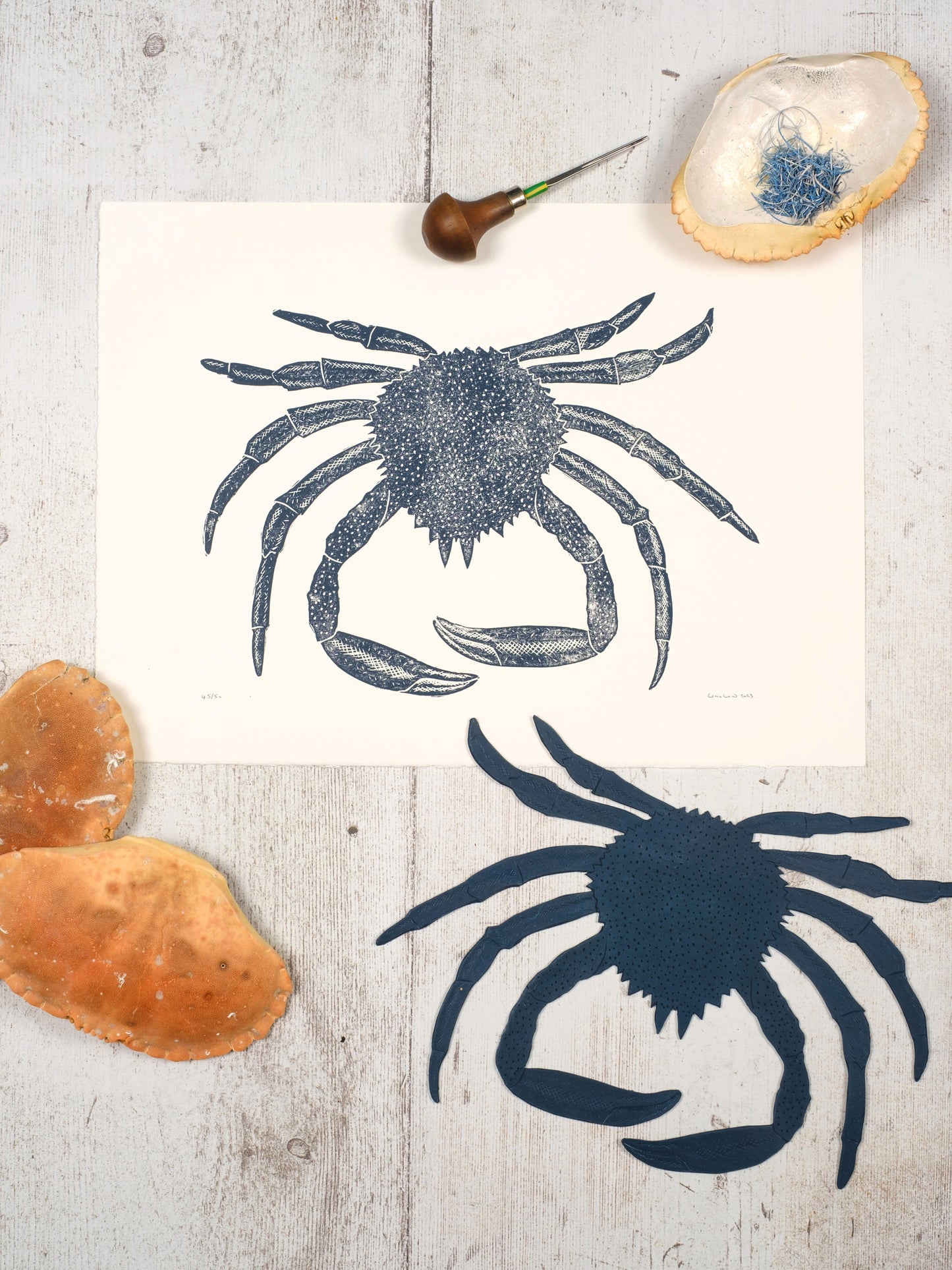 Spider Crab Lino Print