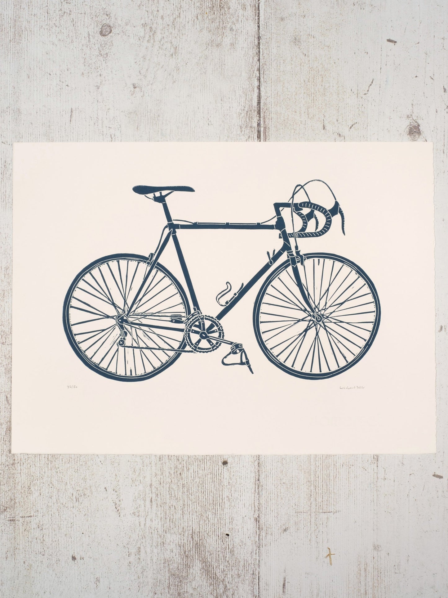 Steel Framed Racing Bicycle Lino Print - Test Print