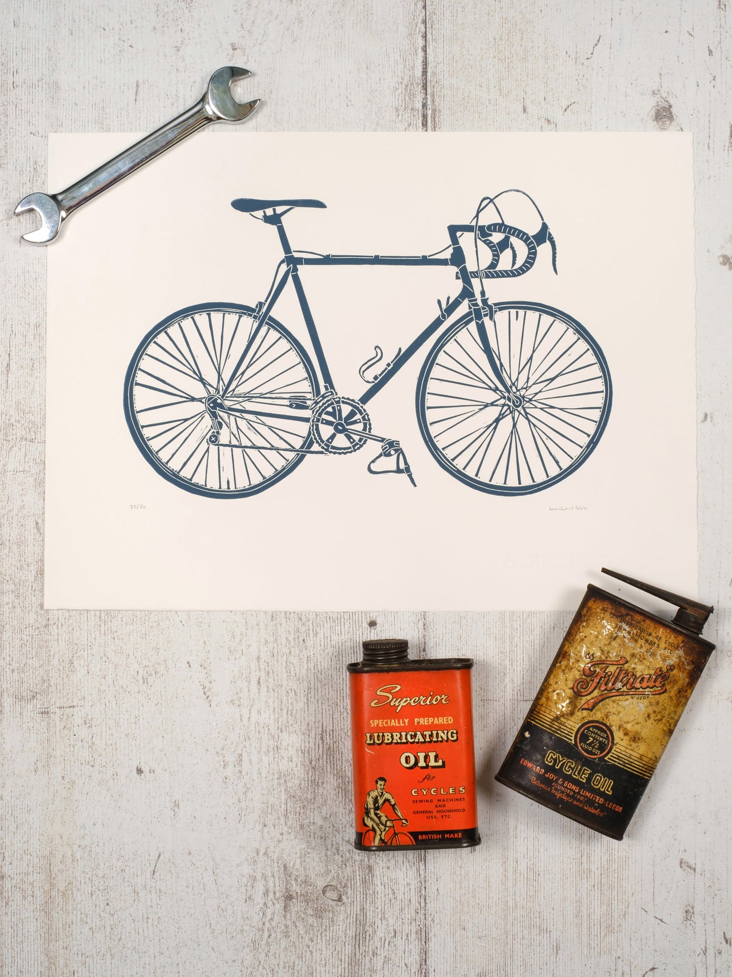 Steel Framed Racing Bicycle Lino Print - Test Print