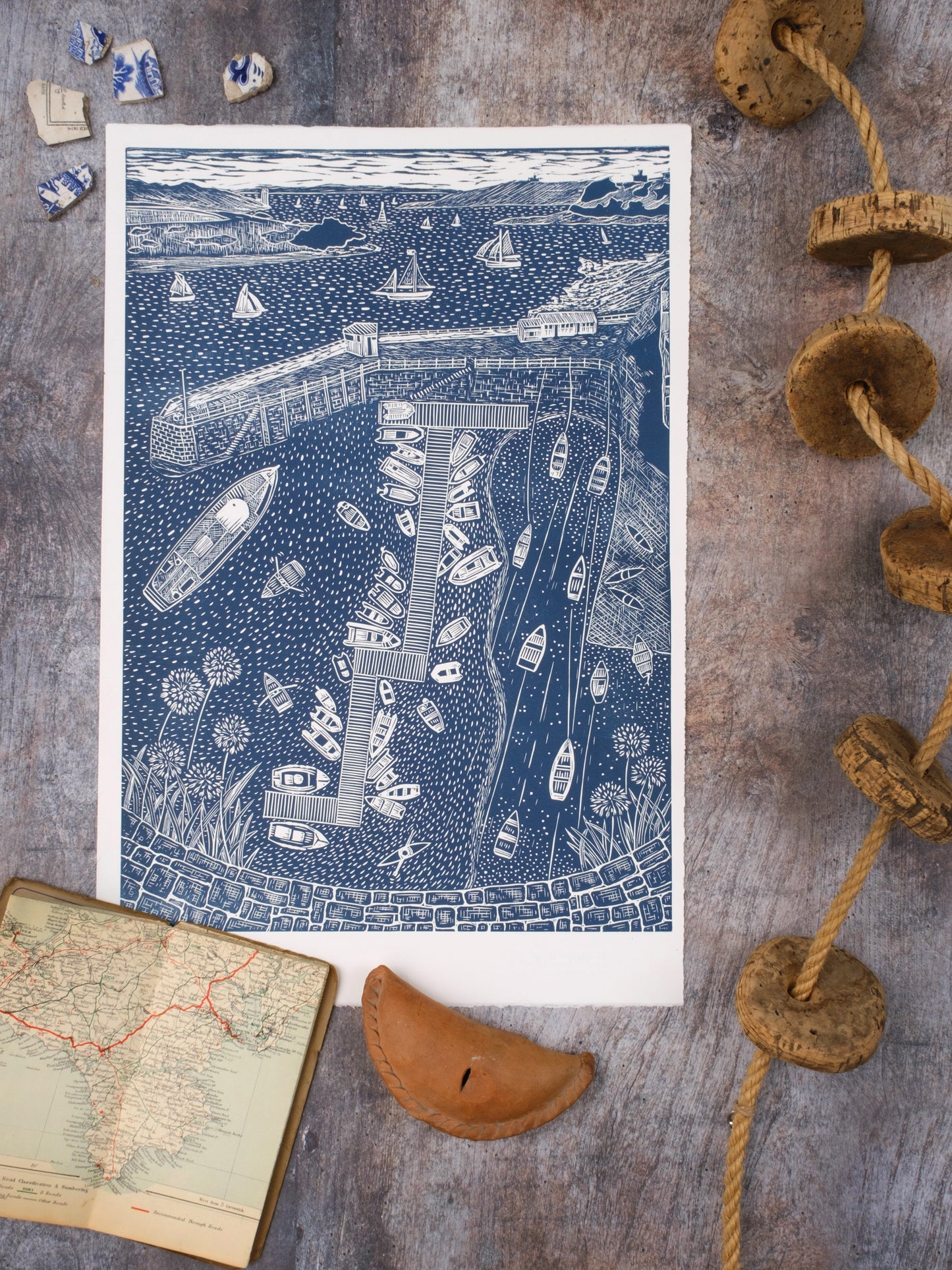 Summer in St Mawes, Limited Edition Lino Print