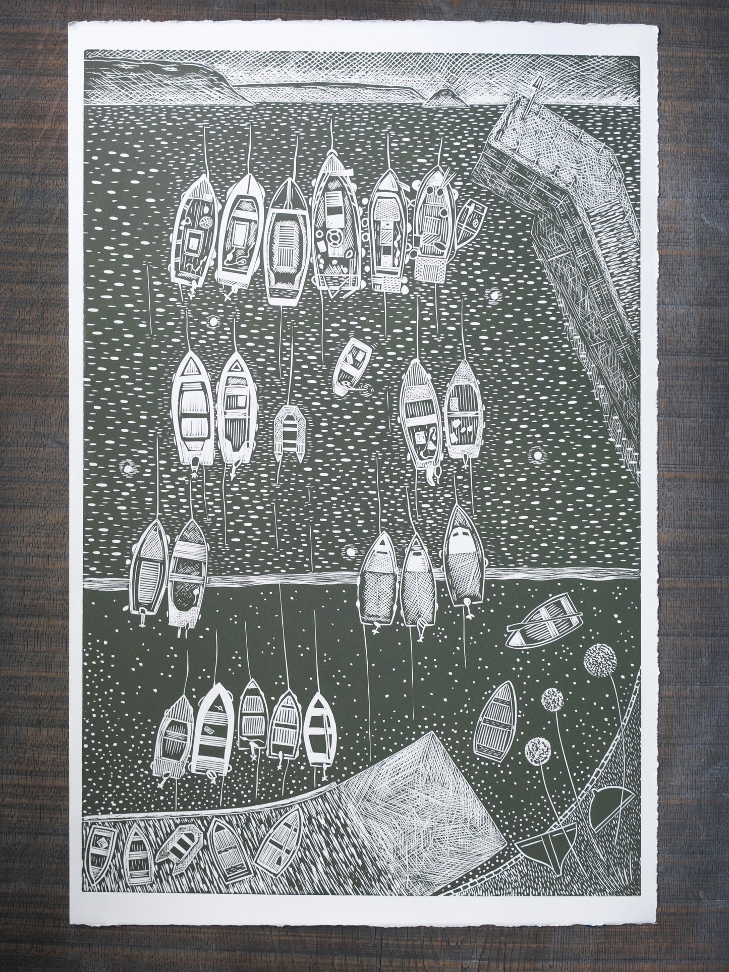 End of the Day, Portscatho Harbour, Wild Green - Test Print