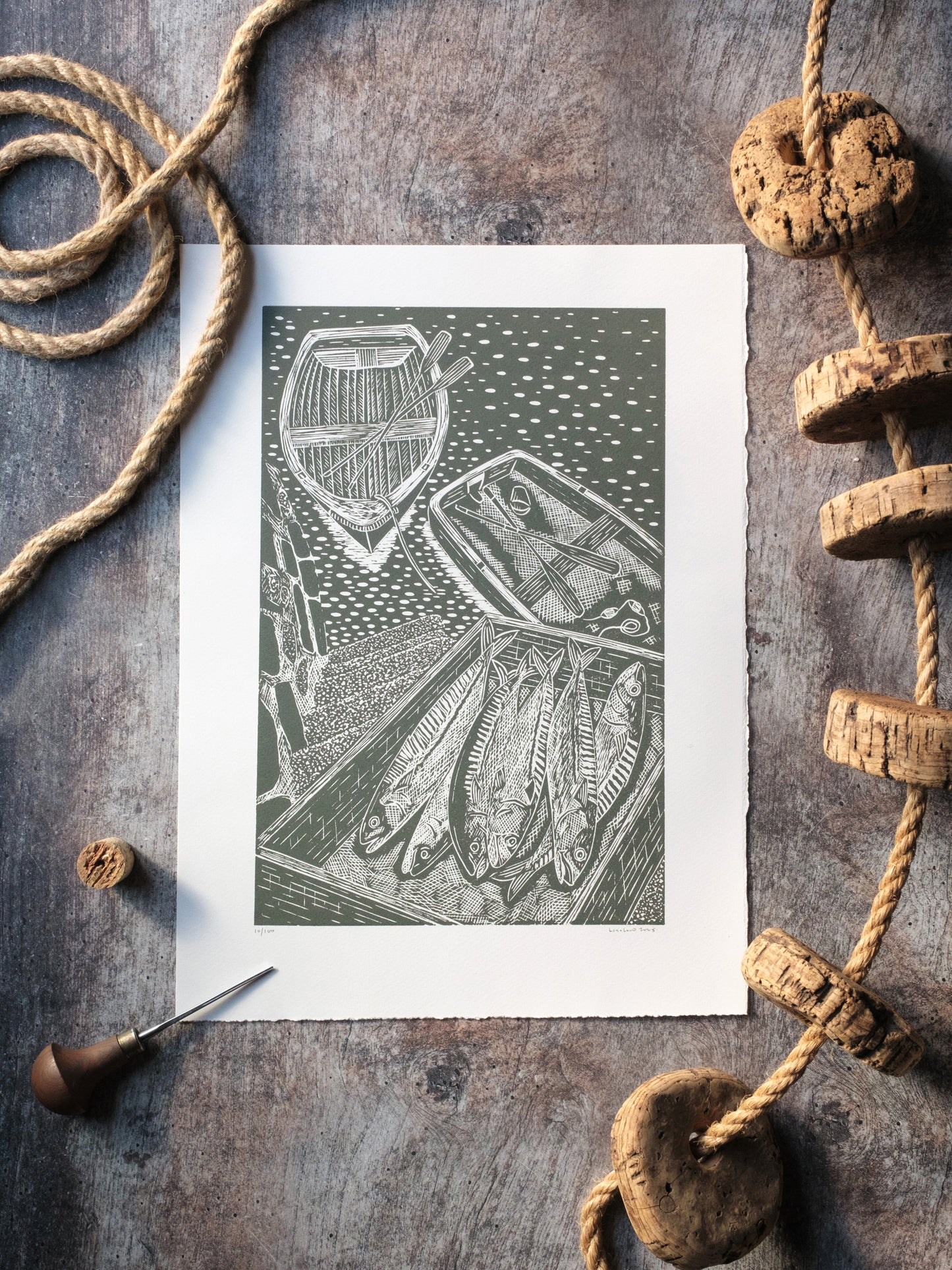 Fresh Mackerel on Quayside - Wild Green Test Print