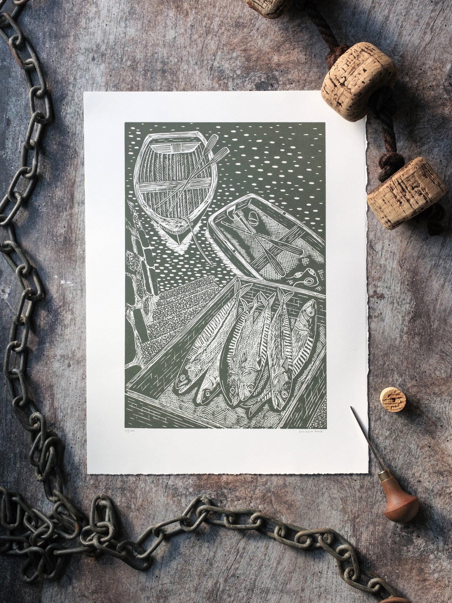 Fresh Mackerel on Quayside - Wild Green Test Print