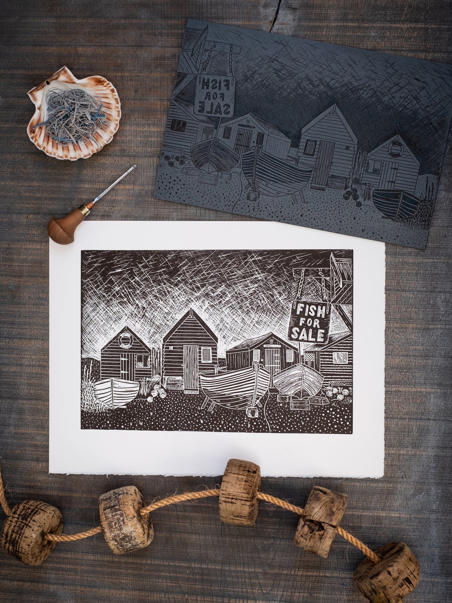 Fisherman's Huts Southwold, Suffolk - Red Black - Test Print