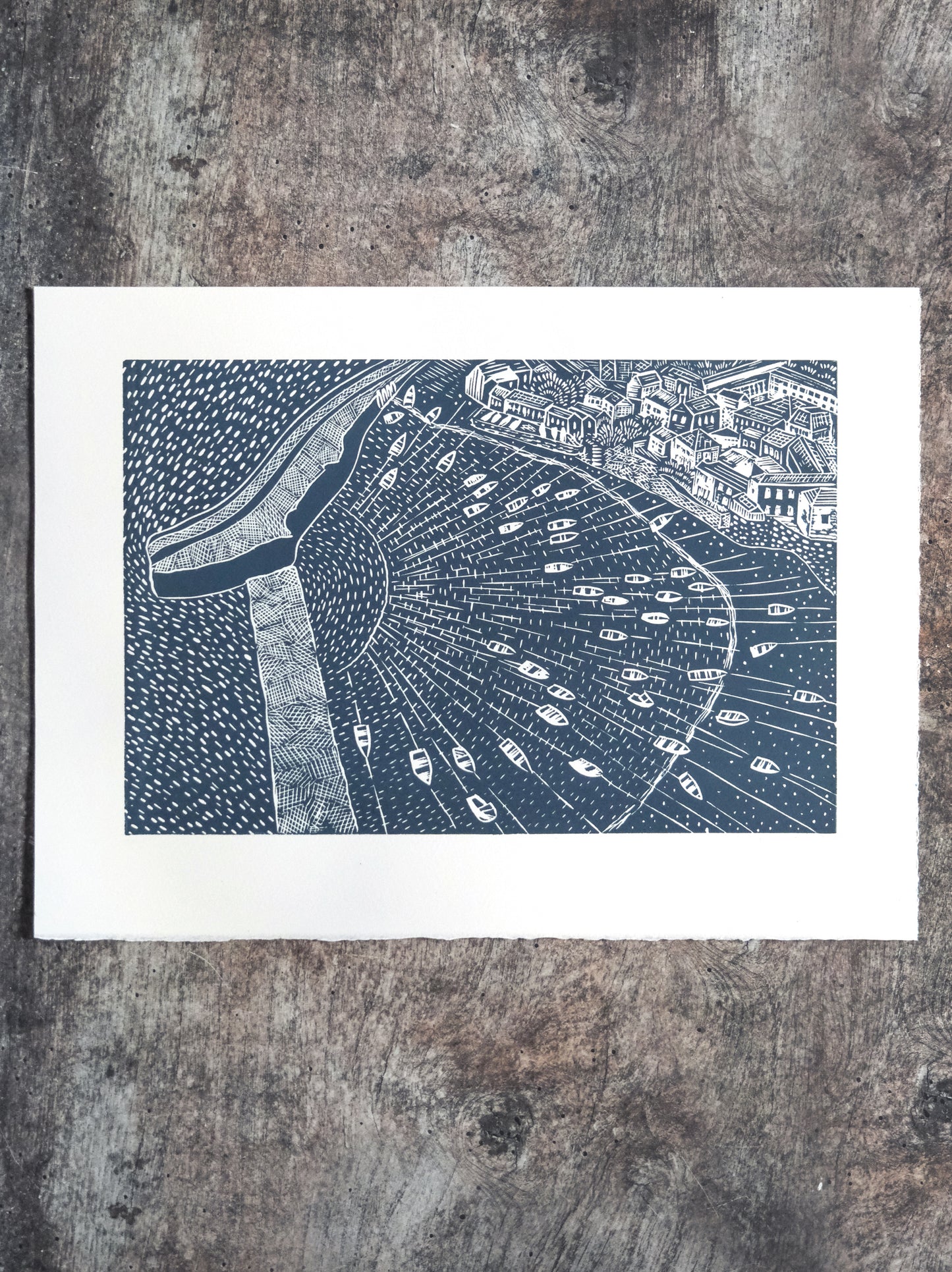Moorings, Mousehole Harbour Limited Edition Lino Print