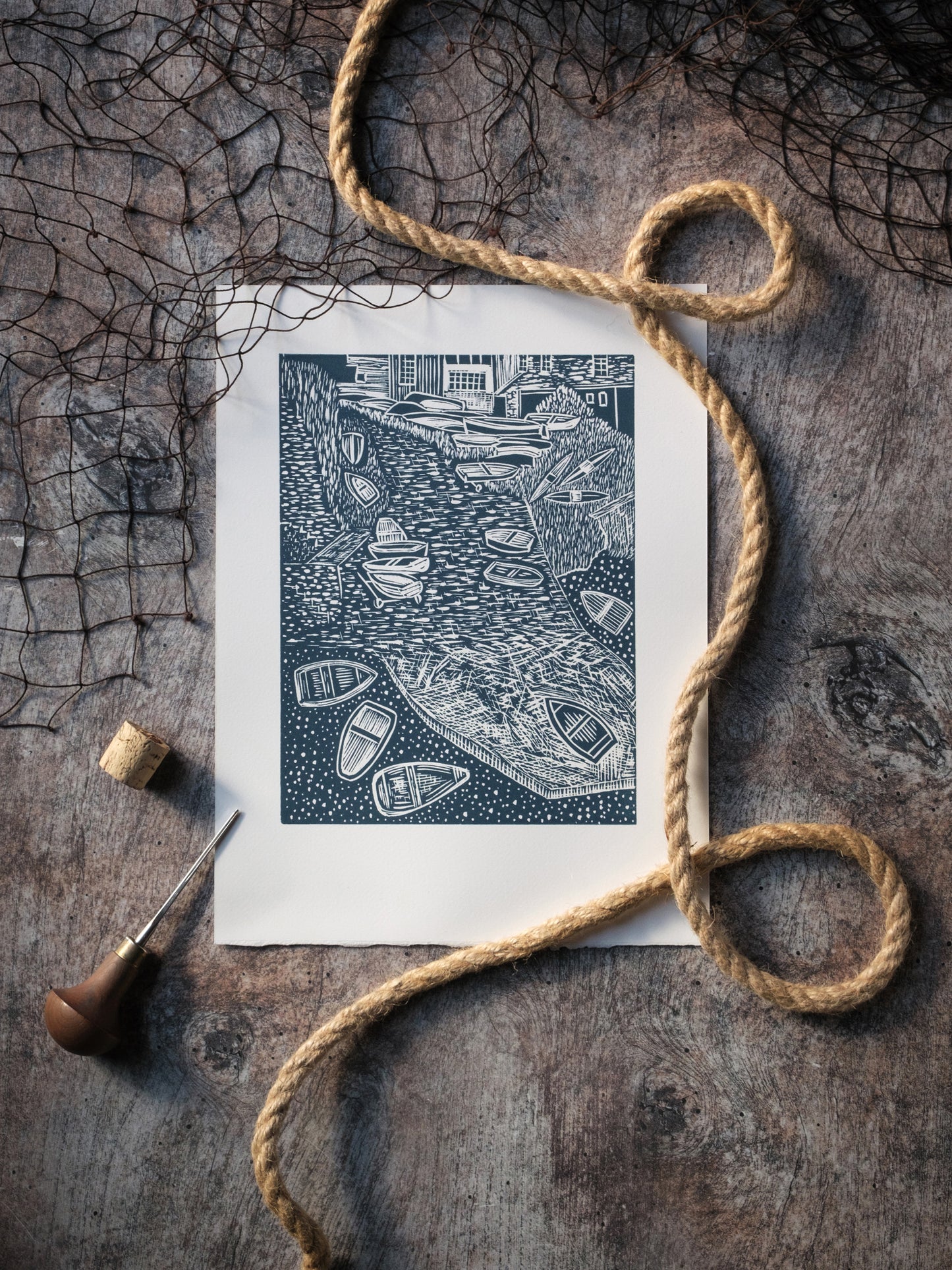 Portscatho Slipway Lino Print