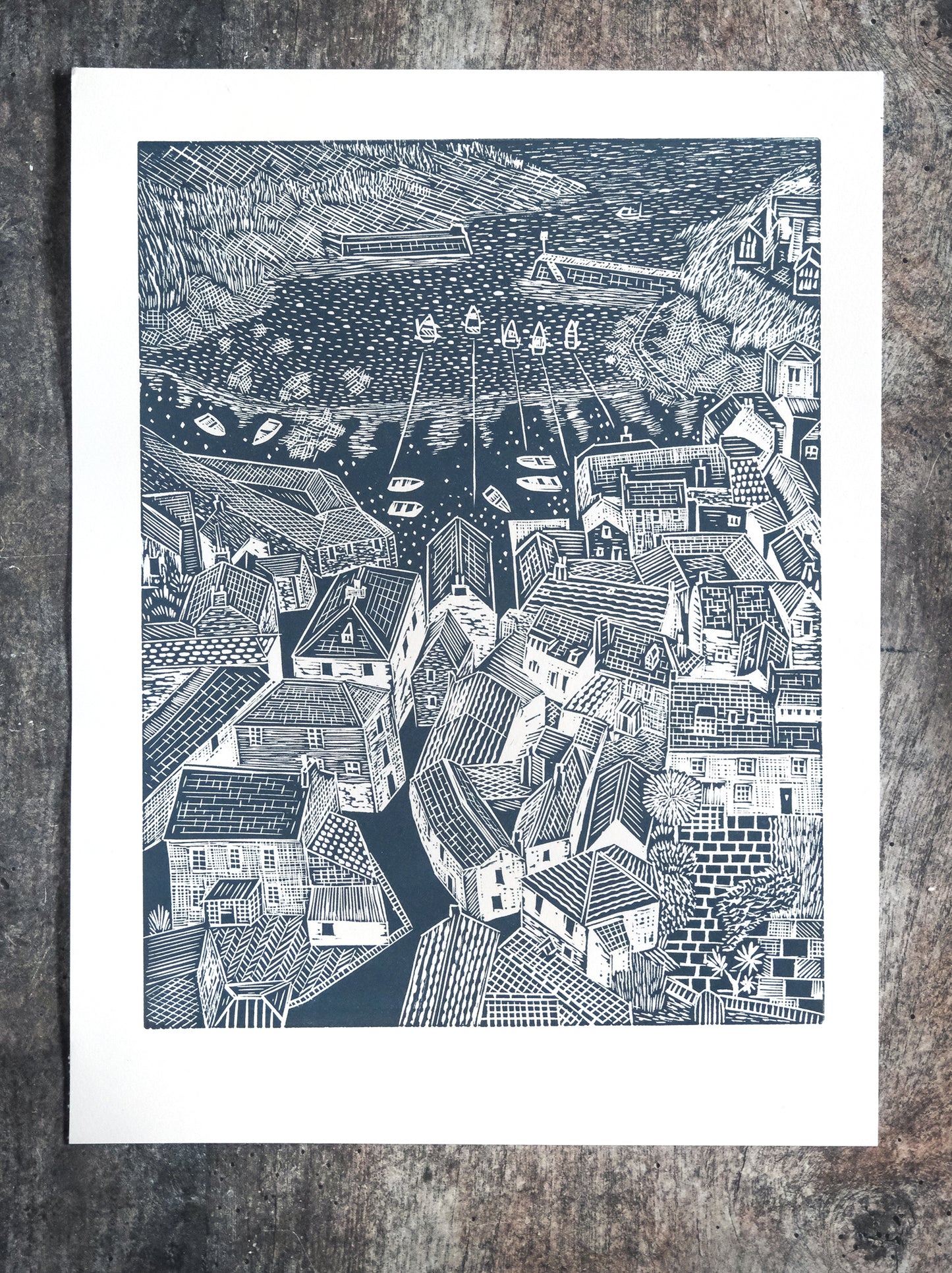 Rooftops, Port Isaac Limited Edition Lino Print