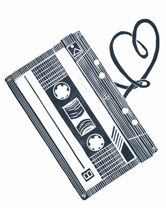 Cassette Tape Lino Print