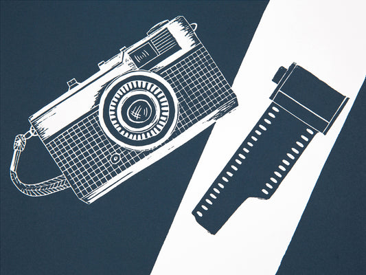 Olympus Trip and Roll of Film Lino Print