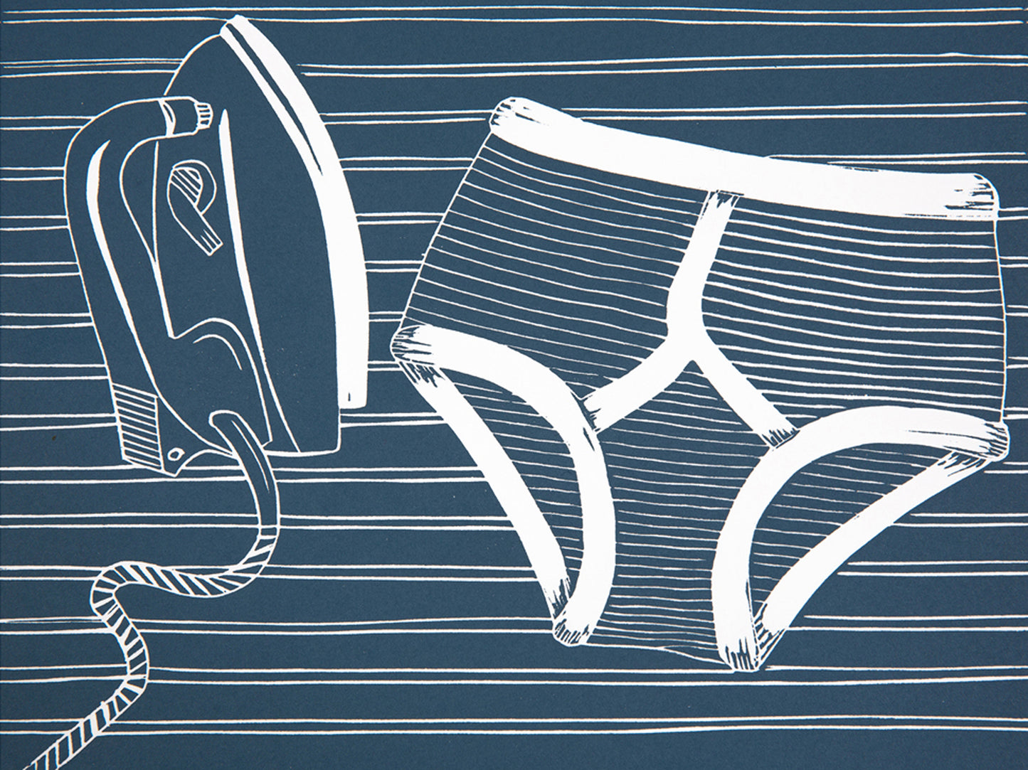 Iron and Y Fronts Lino Print