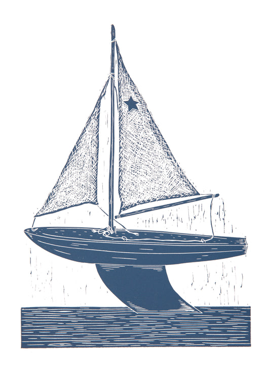 Children's Model Sailing Boat Lino Print