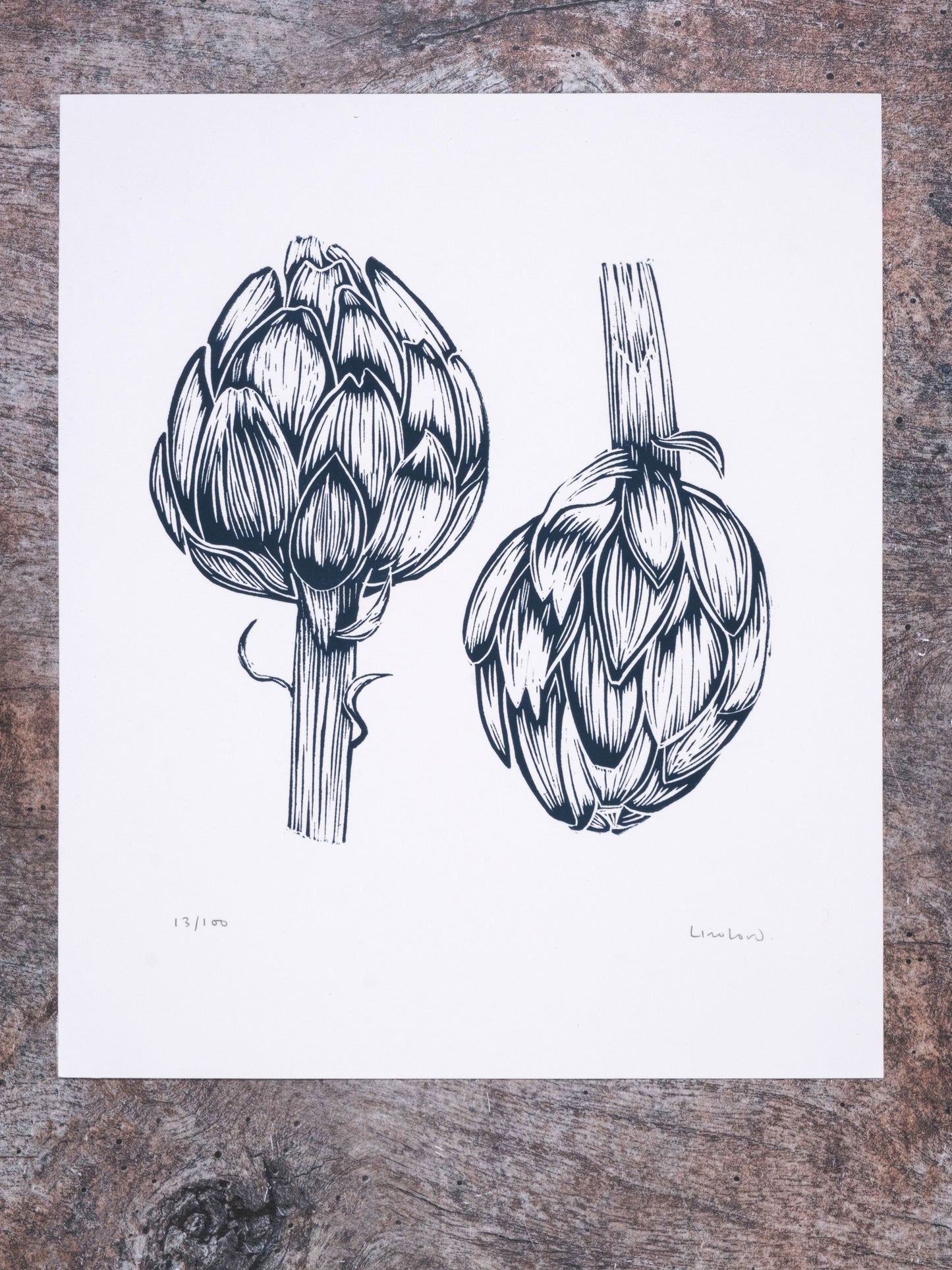 Two Artichokes Limited Edition Lino Print