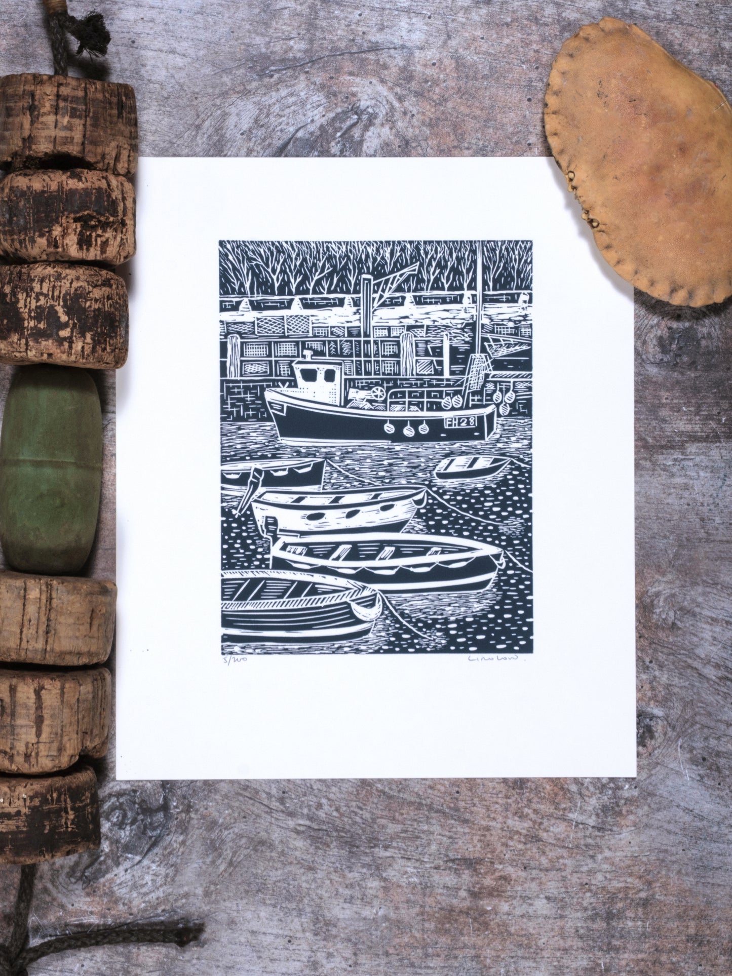 Bringing in the Catch, St Mawes Limited Edition Lino Print