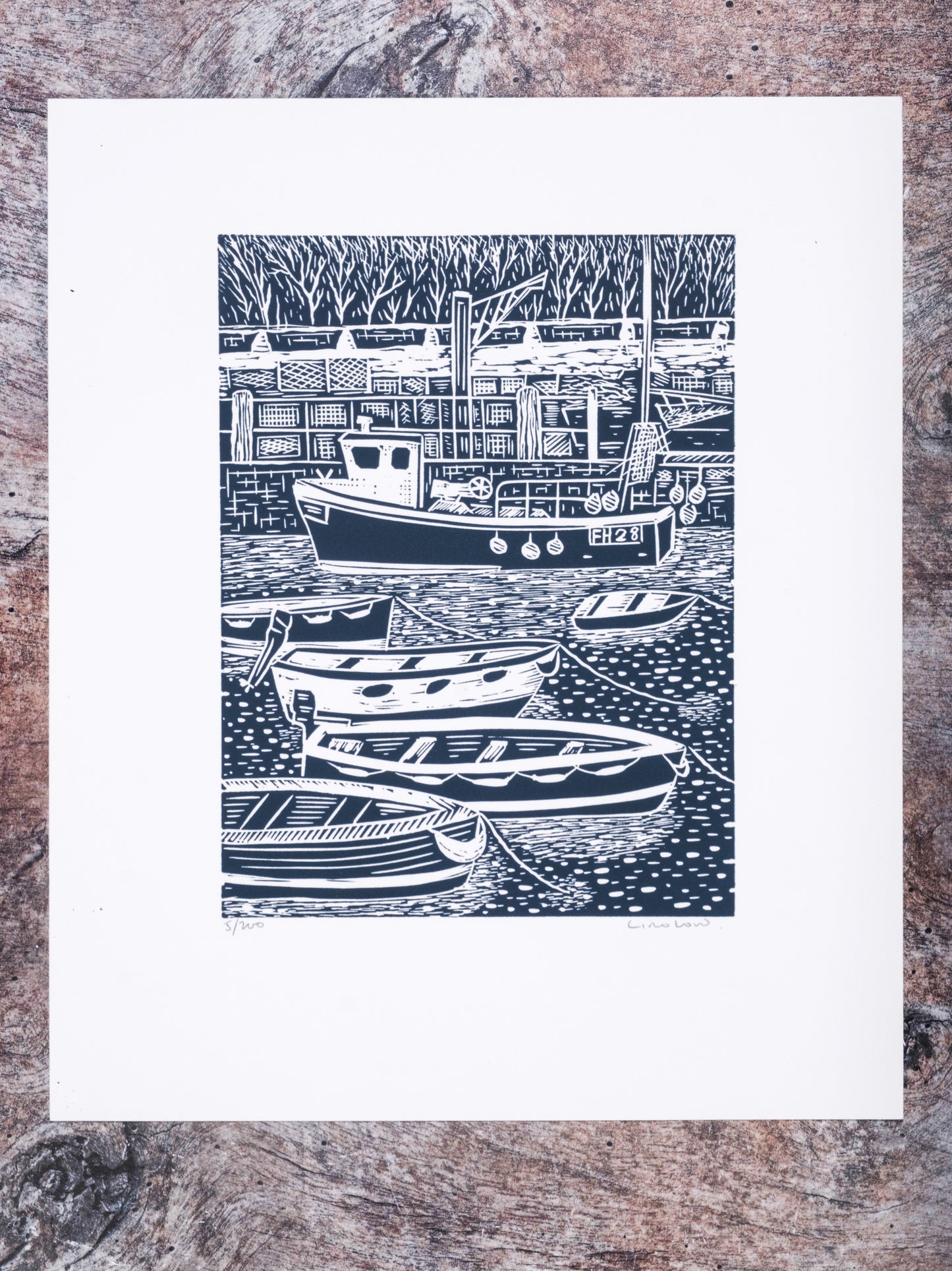 Bringing in the Catch, St Mawes Limited Edition Lino Print