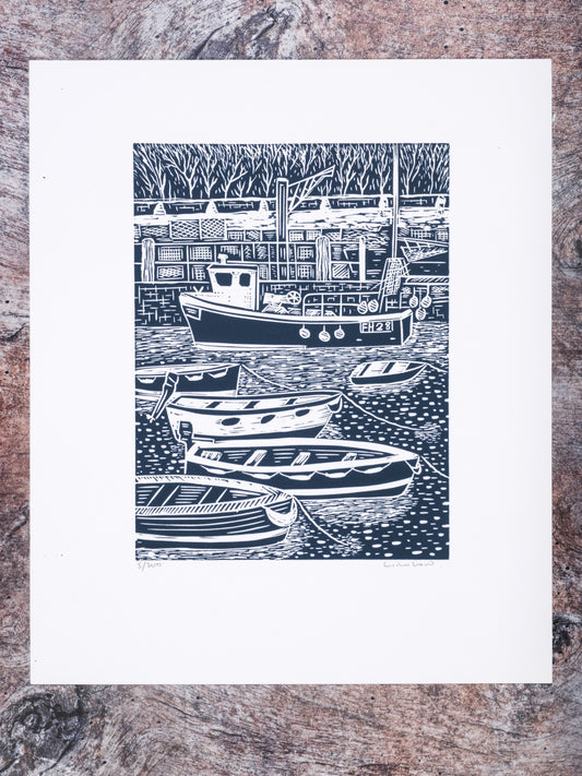 Bringing in the Catch, St Mawes Limited Edition Lino Print