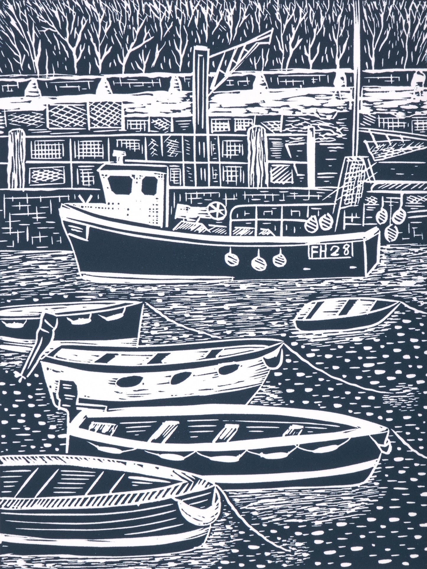 Bringing in the Catch, St Mawes Limited Edition Lino Print