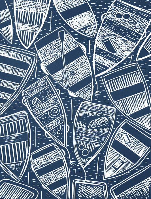 Abstract Tenders from Above, Mevagissey Open Edition Lino Print