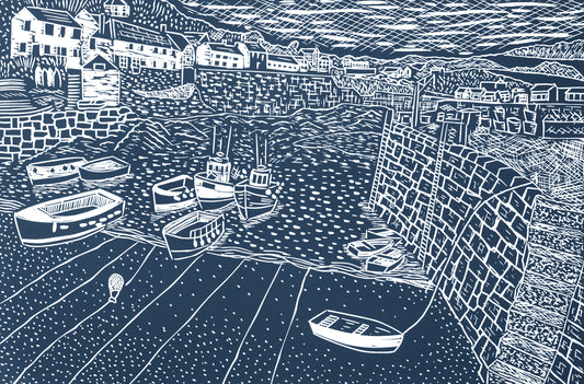 Sitting on the Quayside, Coverack Open Edition Lino Print